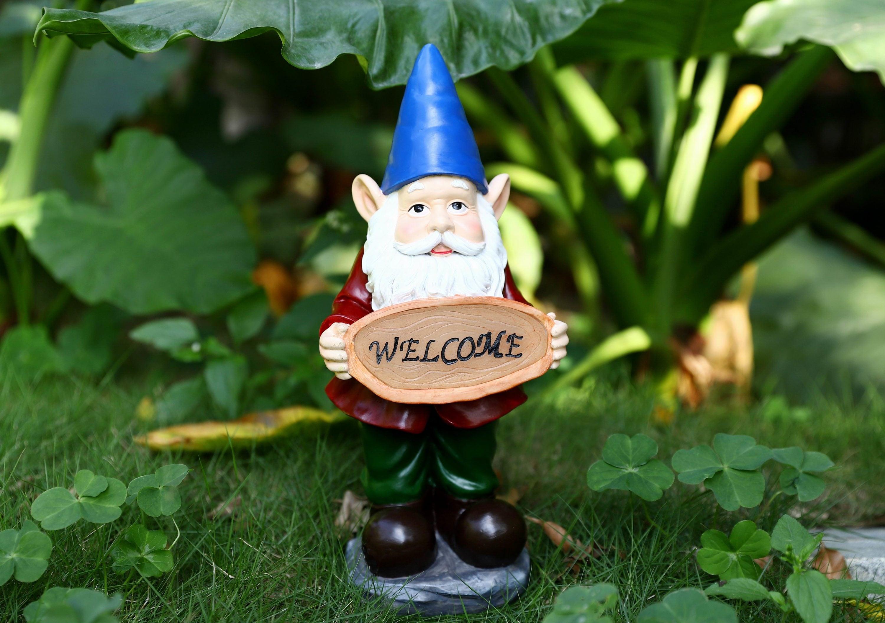Techko Maid Resin/ABS Gnome Garden Statue: Waterproof, Hand Painted, Outdoor Decor with Solar Spotlight