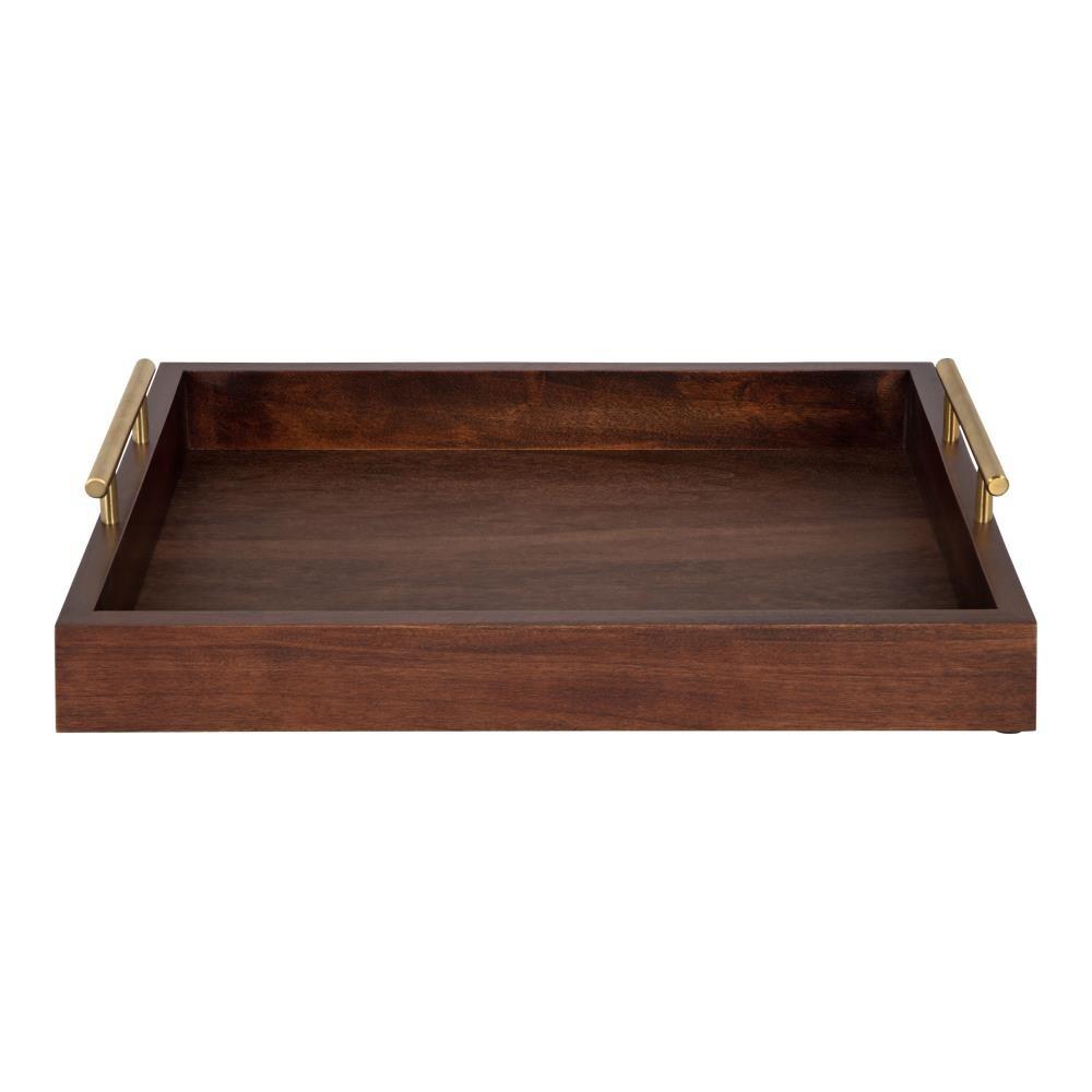 Kate and Laurel Lipton Tray, 16.5x12.25, Walnut Brown and Gold