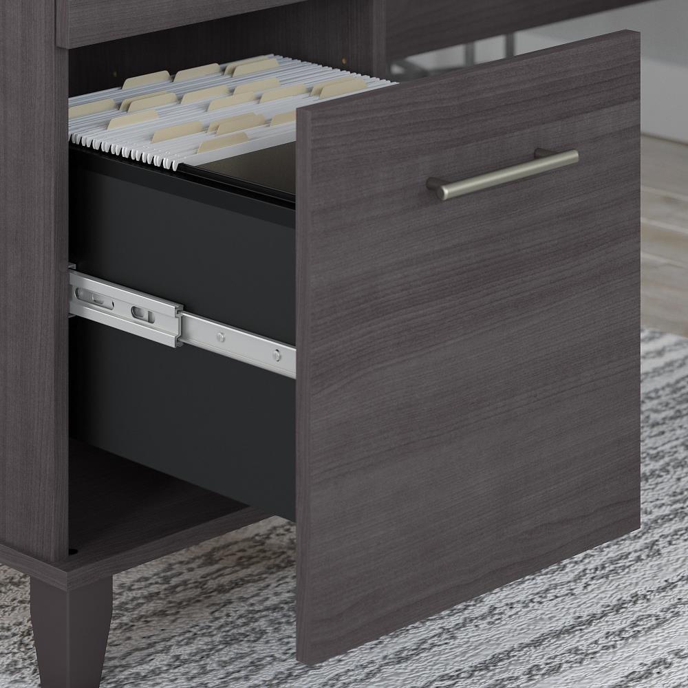 Bush Furniture Somerset 60" L Shaped Desk with Storage, Storm Gray