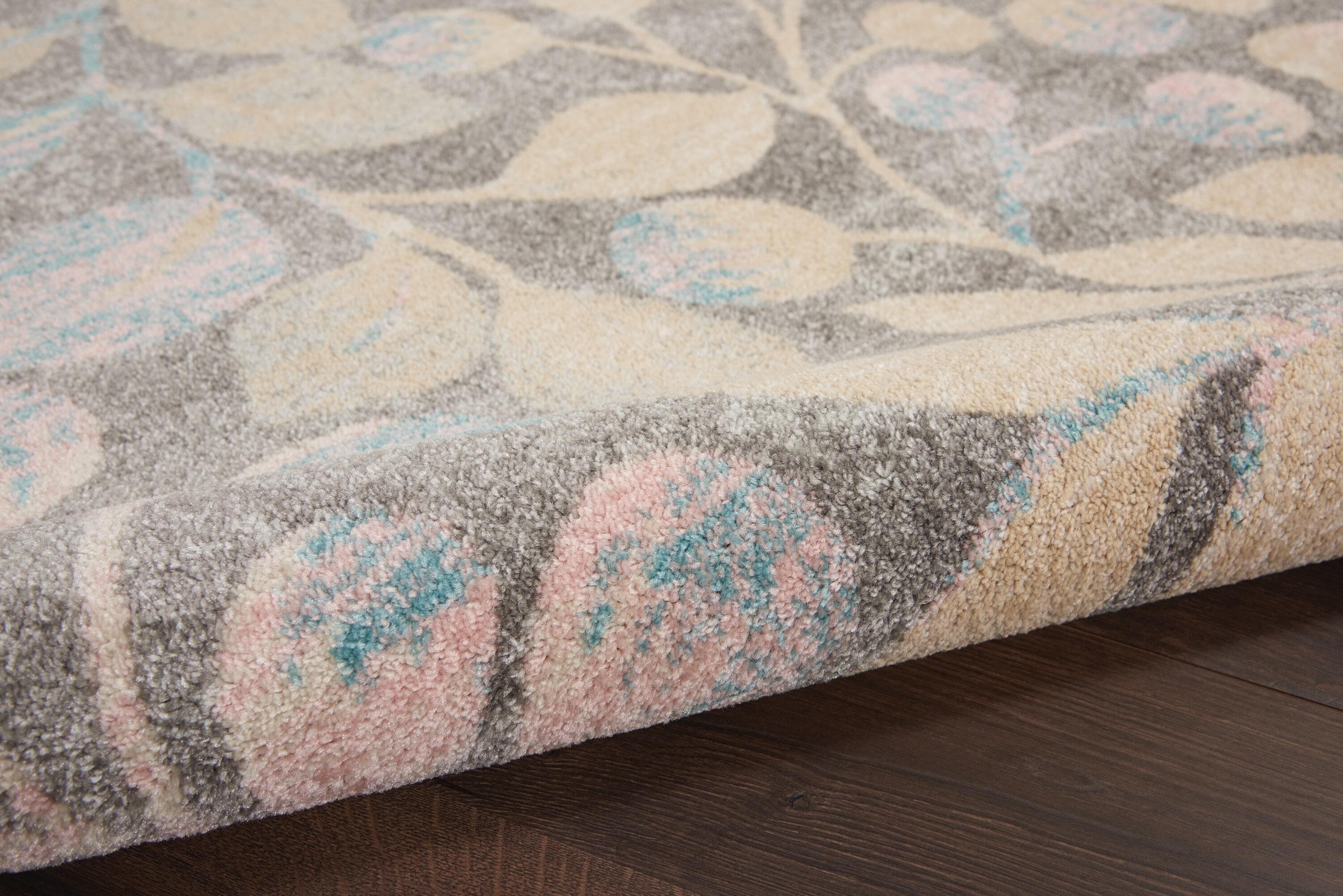 Nourison Tranquil 6' X 9' Grey/Beige Area Rug Contemporary Botanical Vine and Bloom by Nourison