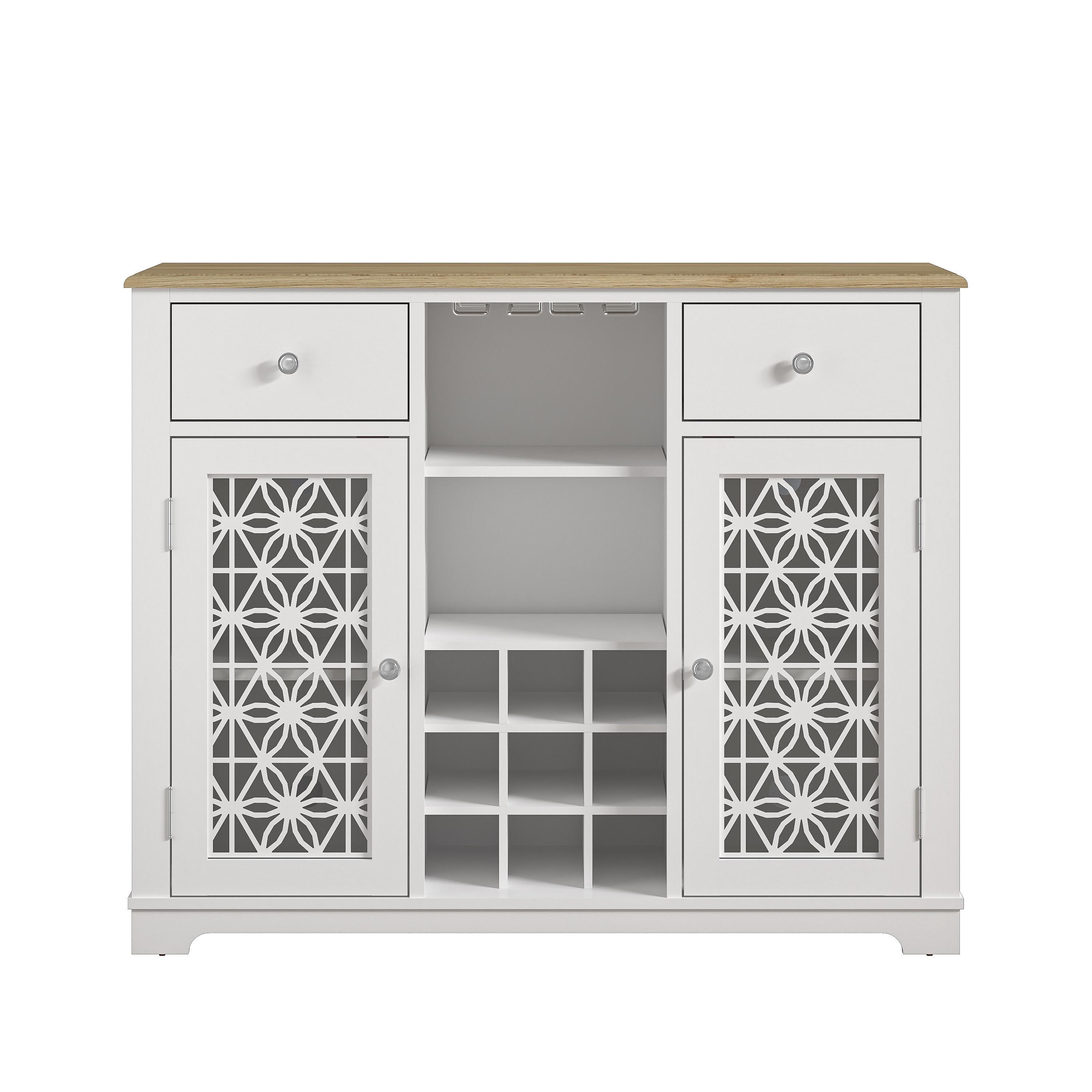 47" Wine Cabinet with Glass Doors Feature and Silk-Screened Pattern Design Cool Gray - Festivo