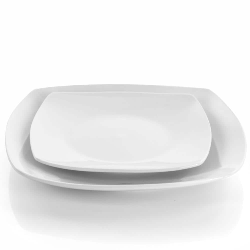 18pc Porcelain Newman Square Dinnerware Set White - Elama: Microwave & Dishwasher Safe, Service for 4, Solid Pattern