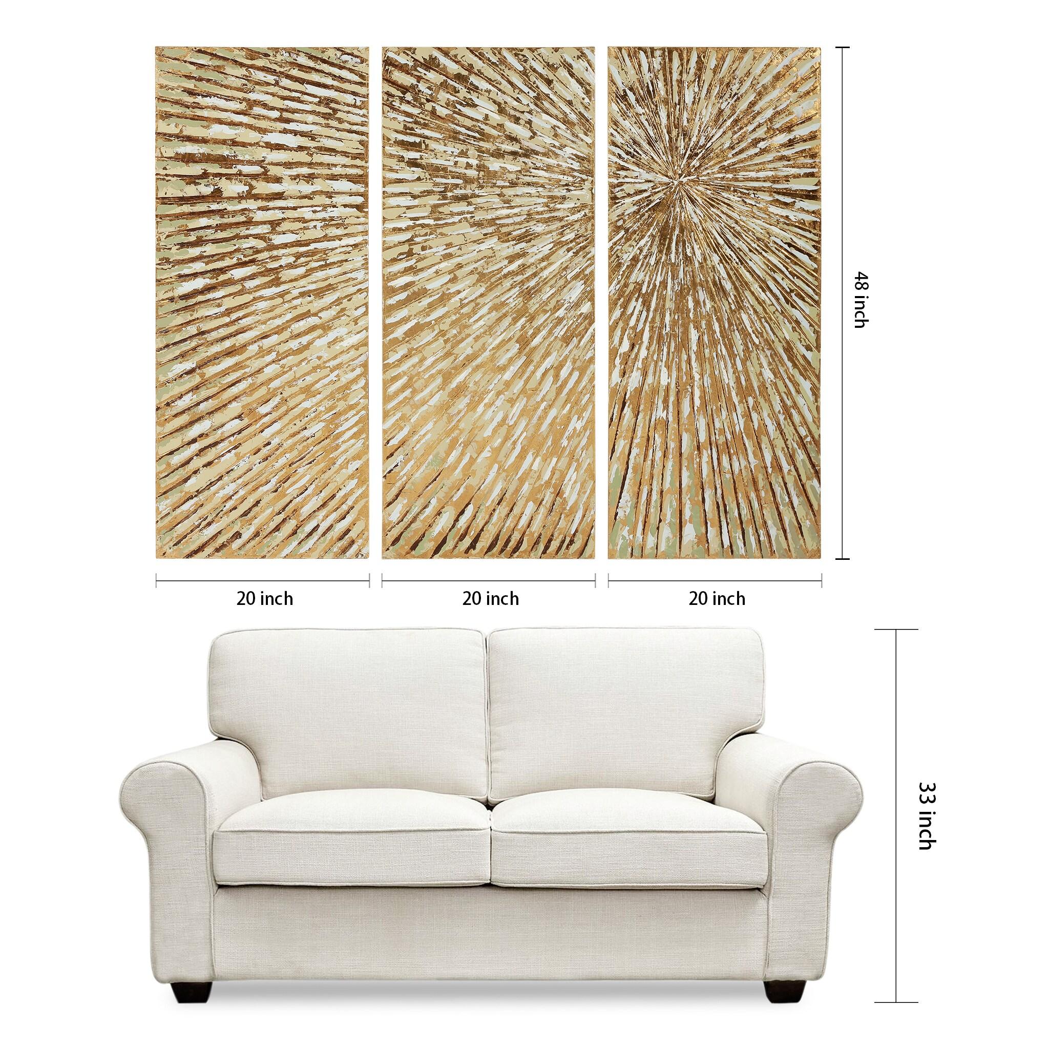 Sunshine Abstract Hand Painted Canvas Wall Art, Set of 3, by Martin Edwards, 48 " x 20 " each.