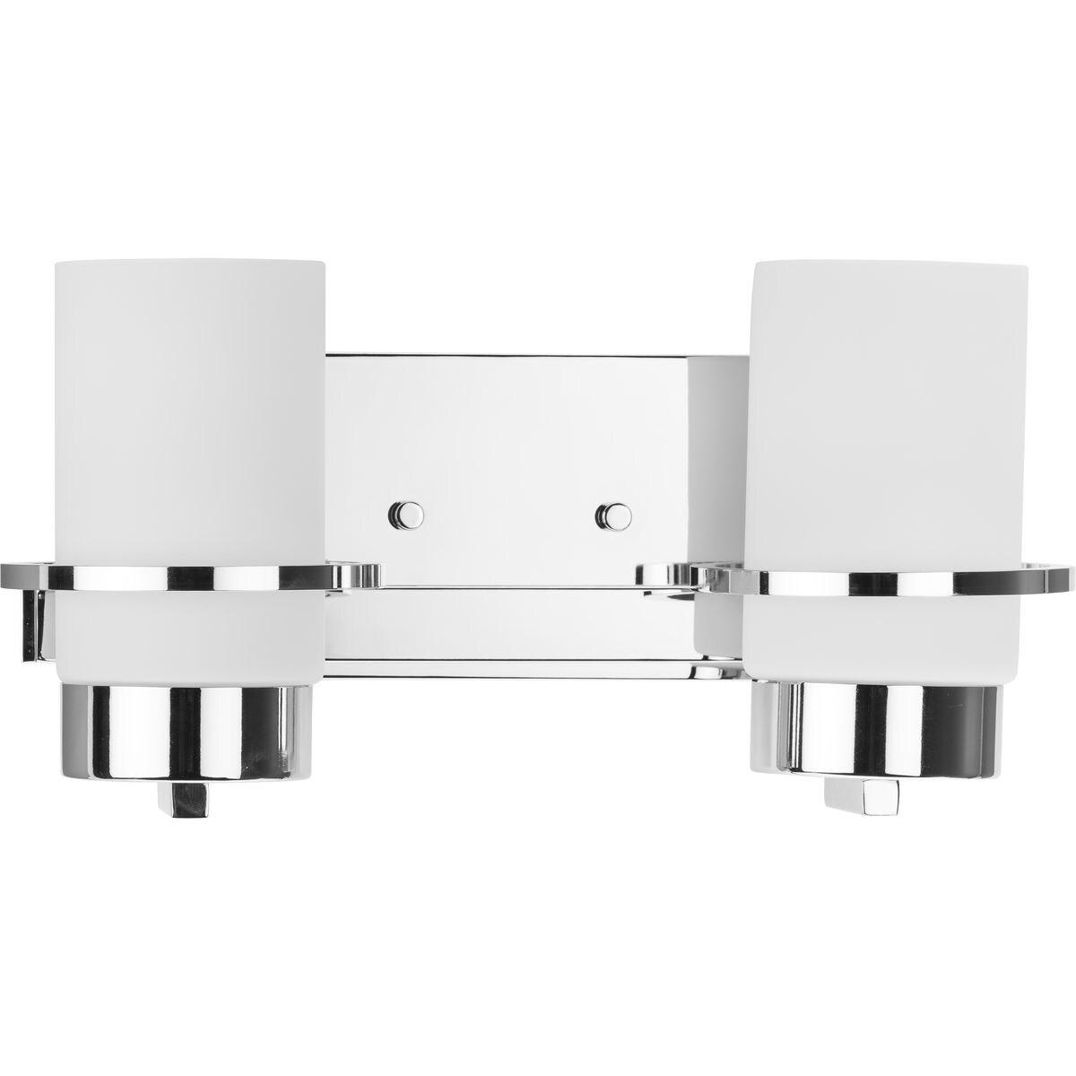 Progress Lighting Reiss 2-Light Vanity Light, Polished Chrome, White Glass Shade