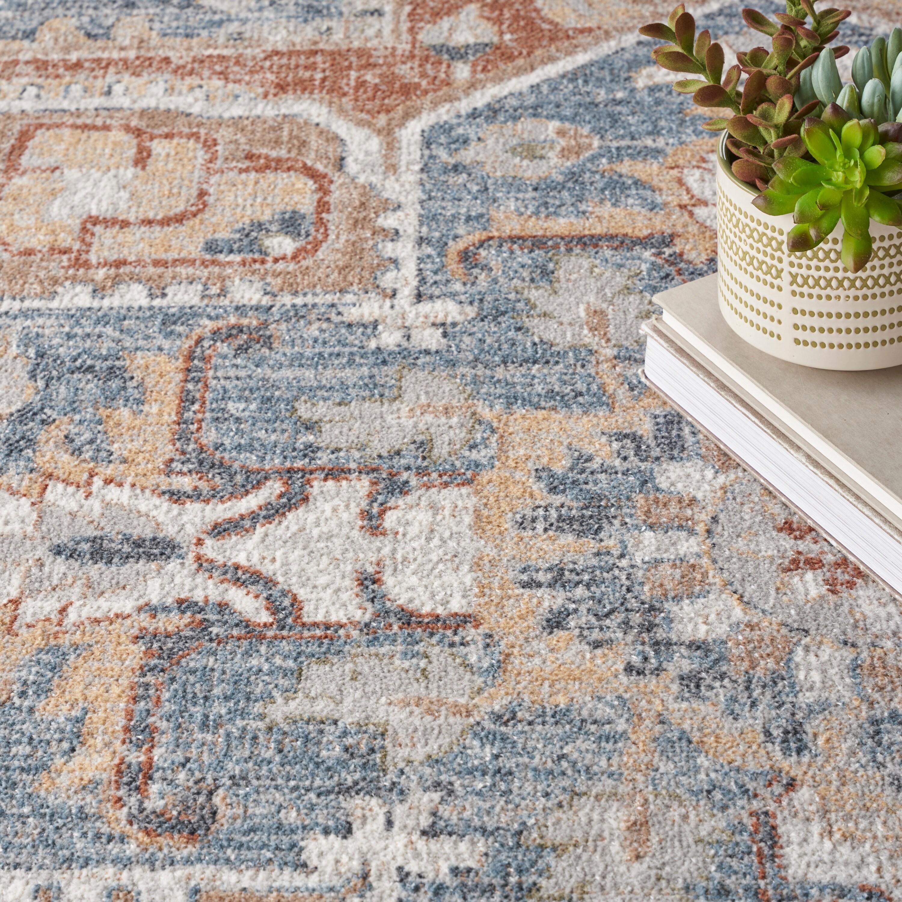 Nourison Astra Machine Washable Vintage Medallion Indoor Rug Denim Multi 7'10" x 10'