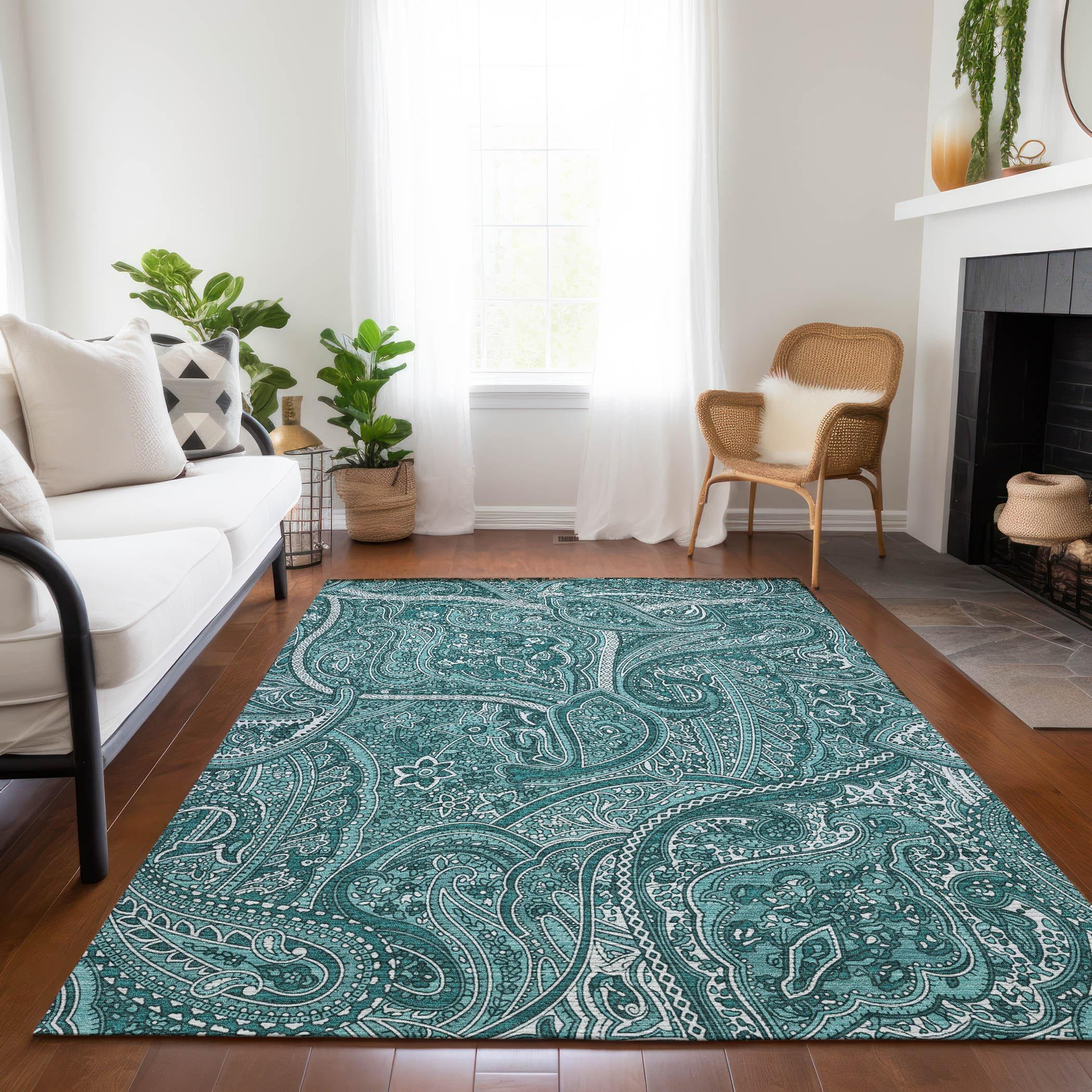 Addison Rugs Chantille ACN623 Teal 3' x 5' Indoor Outdoor Area Rug, Easy Clean, Machine Washable, Non Shedding, Bedroom, Living Room, Dining Room, Kitchen, Patio Rug