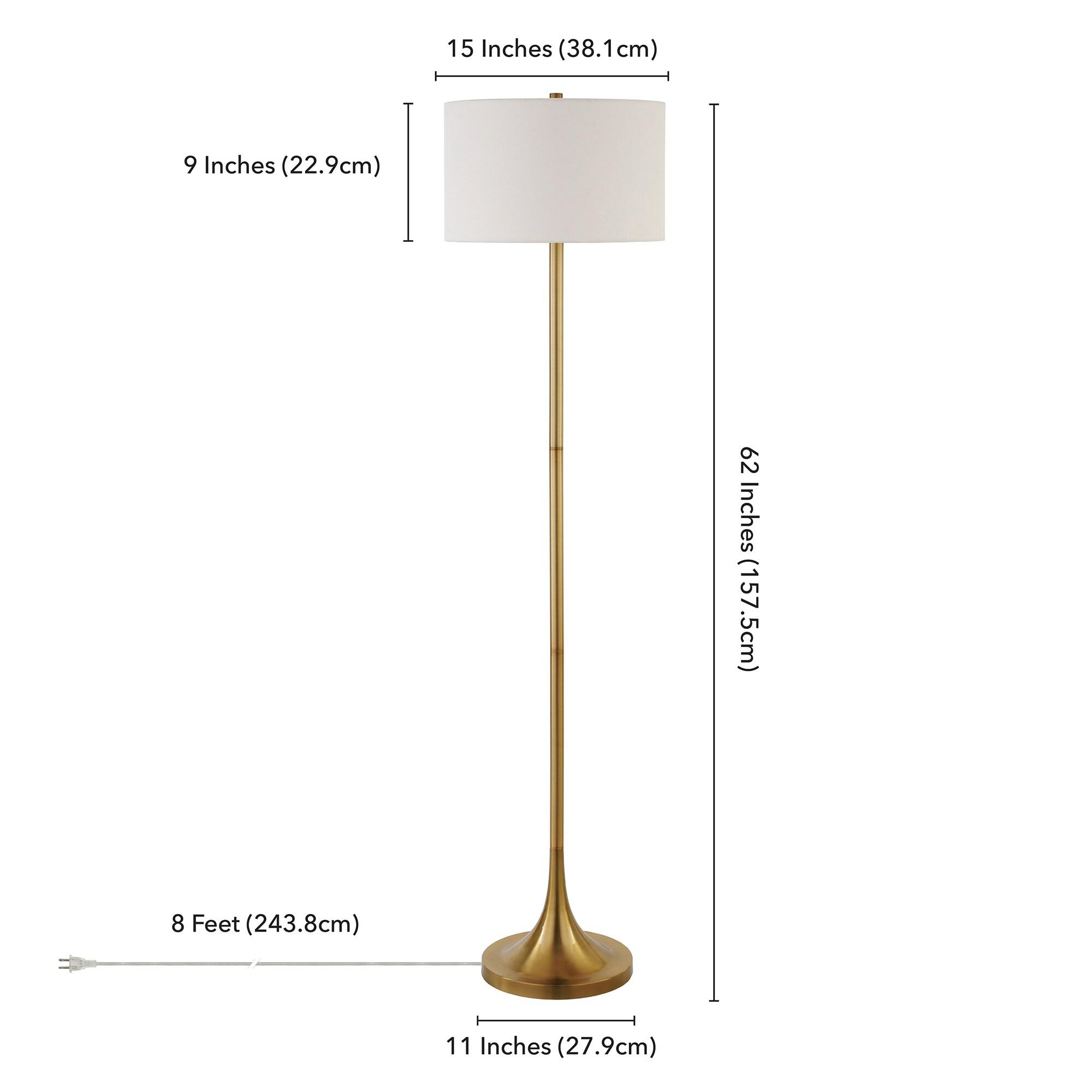 Evelyn&Zoe Josephine 62" Tall Floor Lamp with Fabric Shade, Brass/White