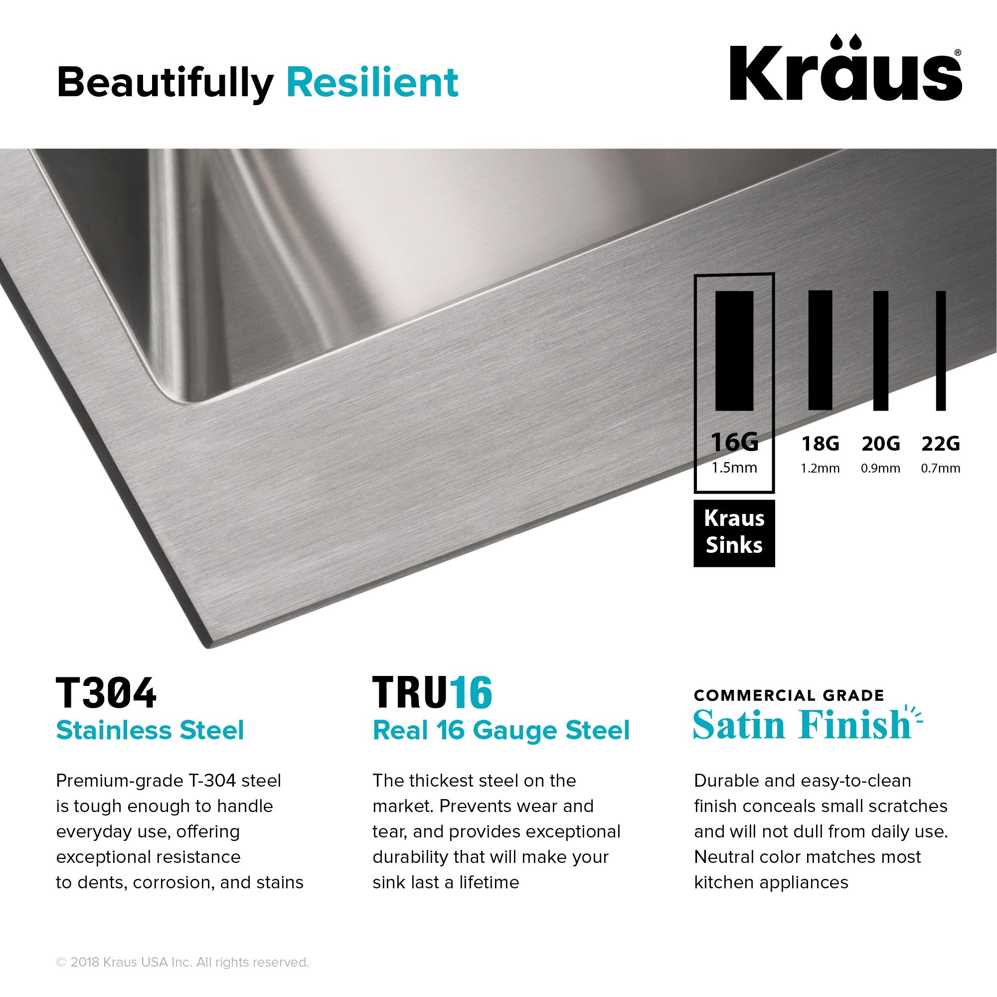 KRAUS Standart PRO Drop In 16 Gauge Bar Stainless Steel Kitchen Sink