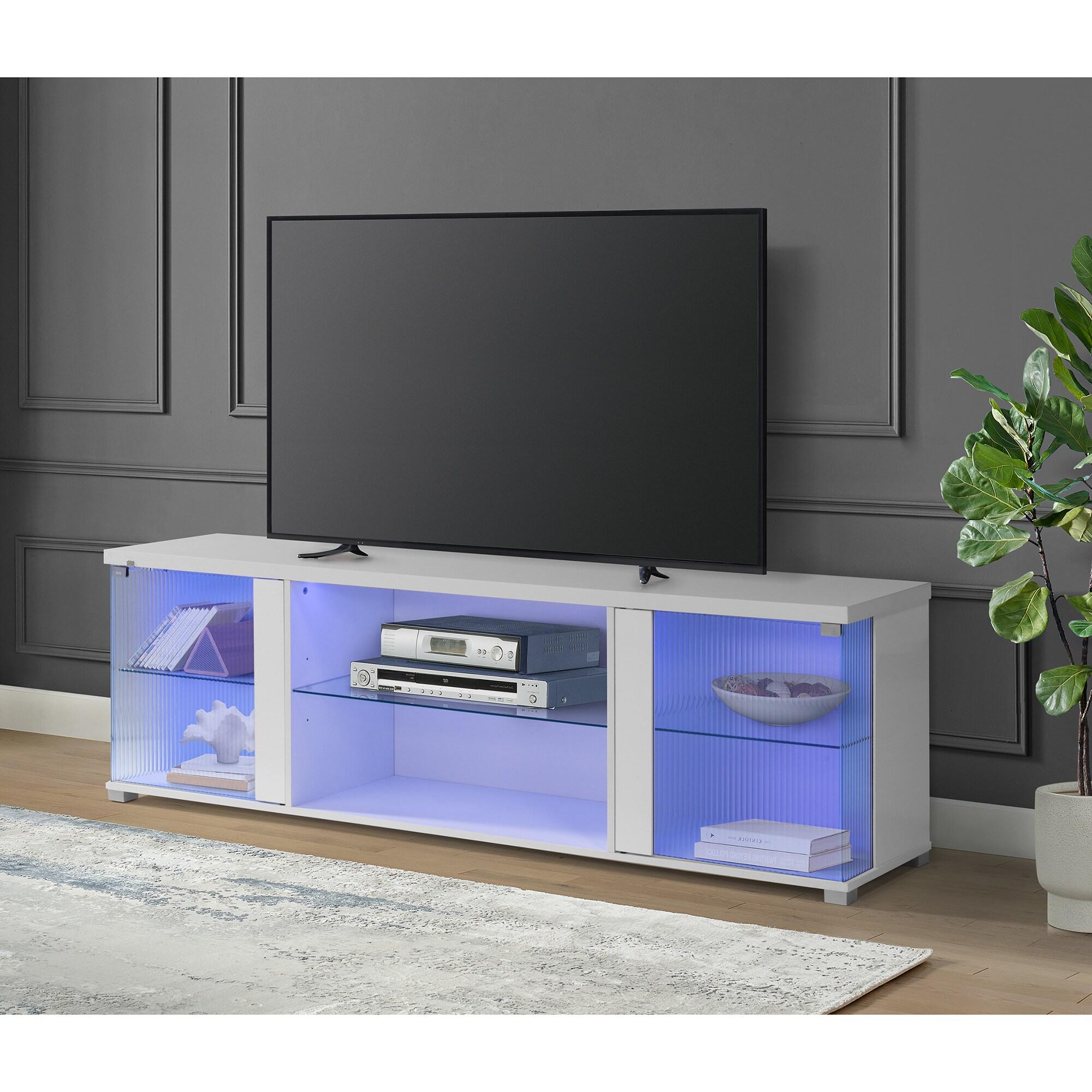 Picket House Furnishings Indira  70" TV Stand with LED in Glossy White