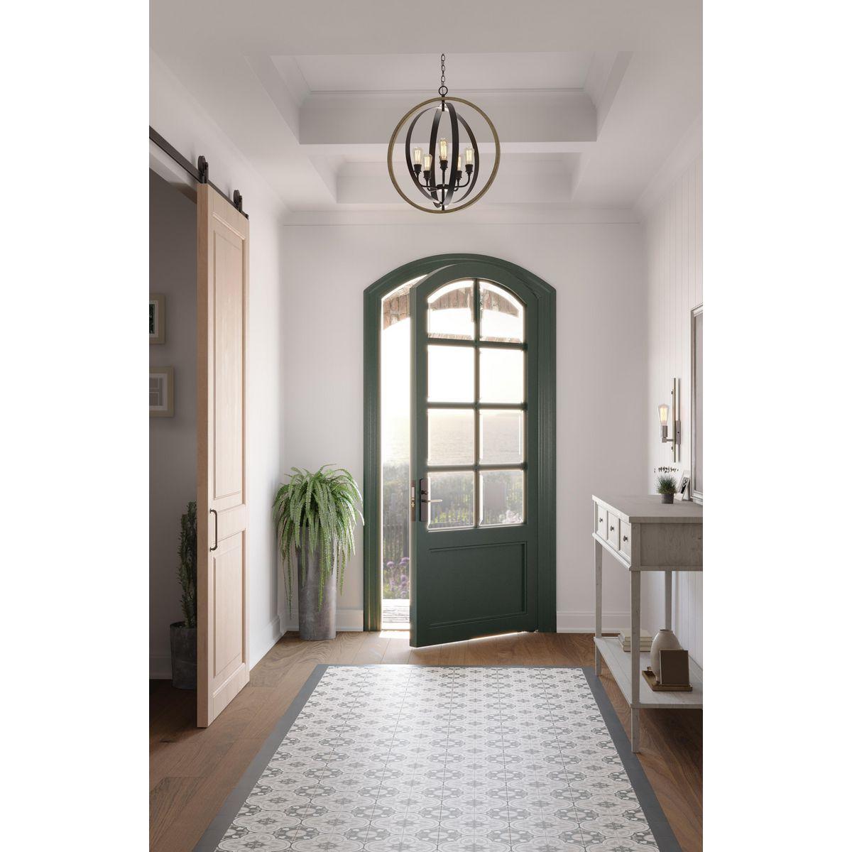 Progress Lighting Conestee 6-Light Pendant, Steel, Graphite, Armillary-Style Frame, Galvanized/Antique White Finish