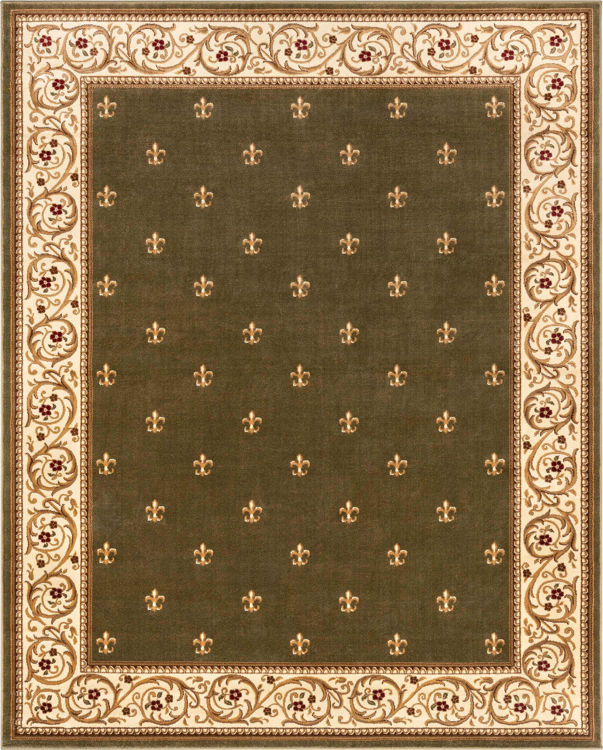 Well Woven Barclay Collection Fleur de Lis Green 9'3" x 12'6" Area Rug - for Living Room, Bedroom, and Dining Room