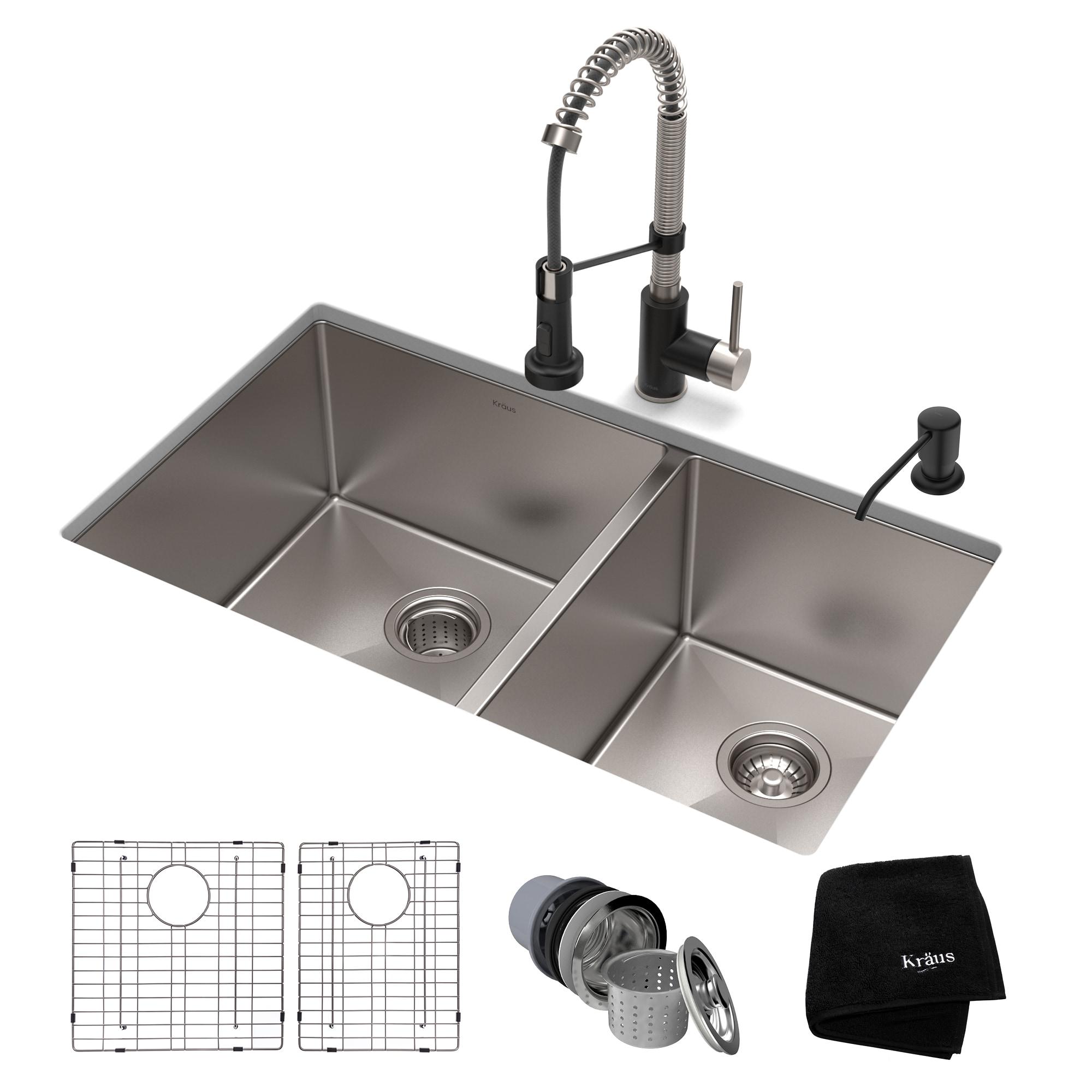 Standart PRO™ 33" L x 19" W Double Basin Undermount Kitchen Sink with Faucet