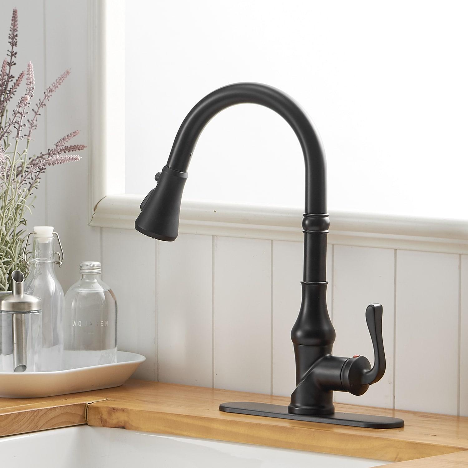 Single-Handle Pull-Down Sprayer 3 Spray High Arc Kitchen Faucet With Deck Plate