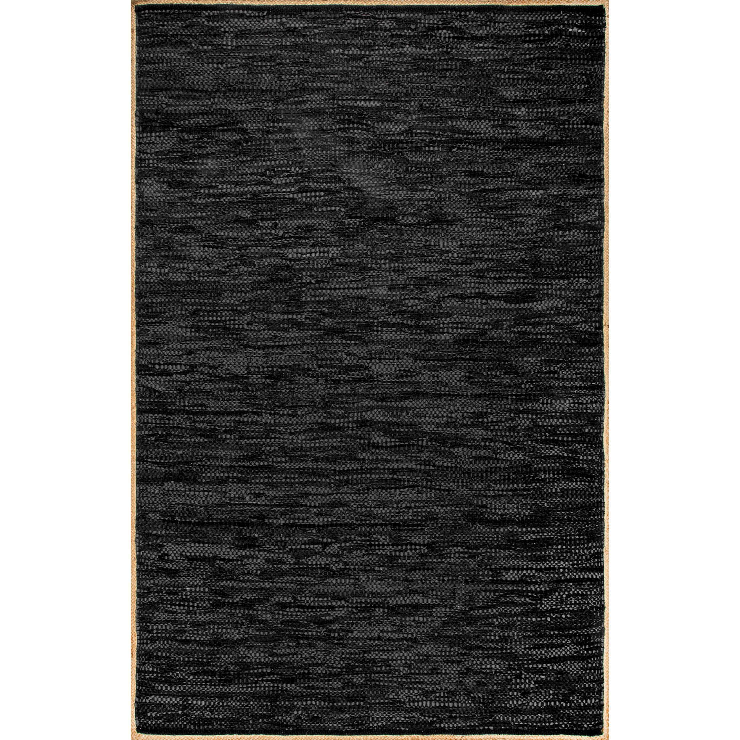 Nuloom Sabby Hand Woven Leather Flatweave Kitchen Runner Indoor Area Rug - Hallway, Entryway, 2' x 6', Black