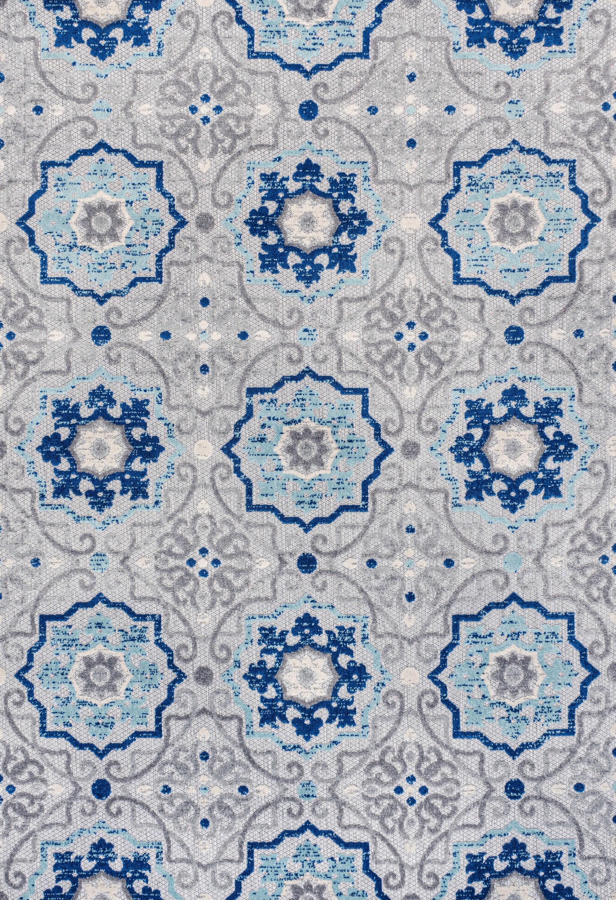 3'x5' Mediterranean Medallion Indoor/Outdoor Area Rug, Blue/Gray - JONATHAN Y