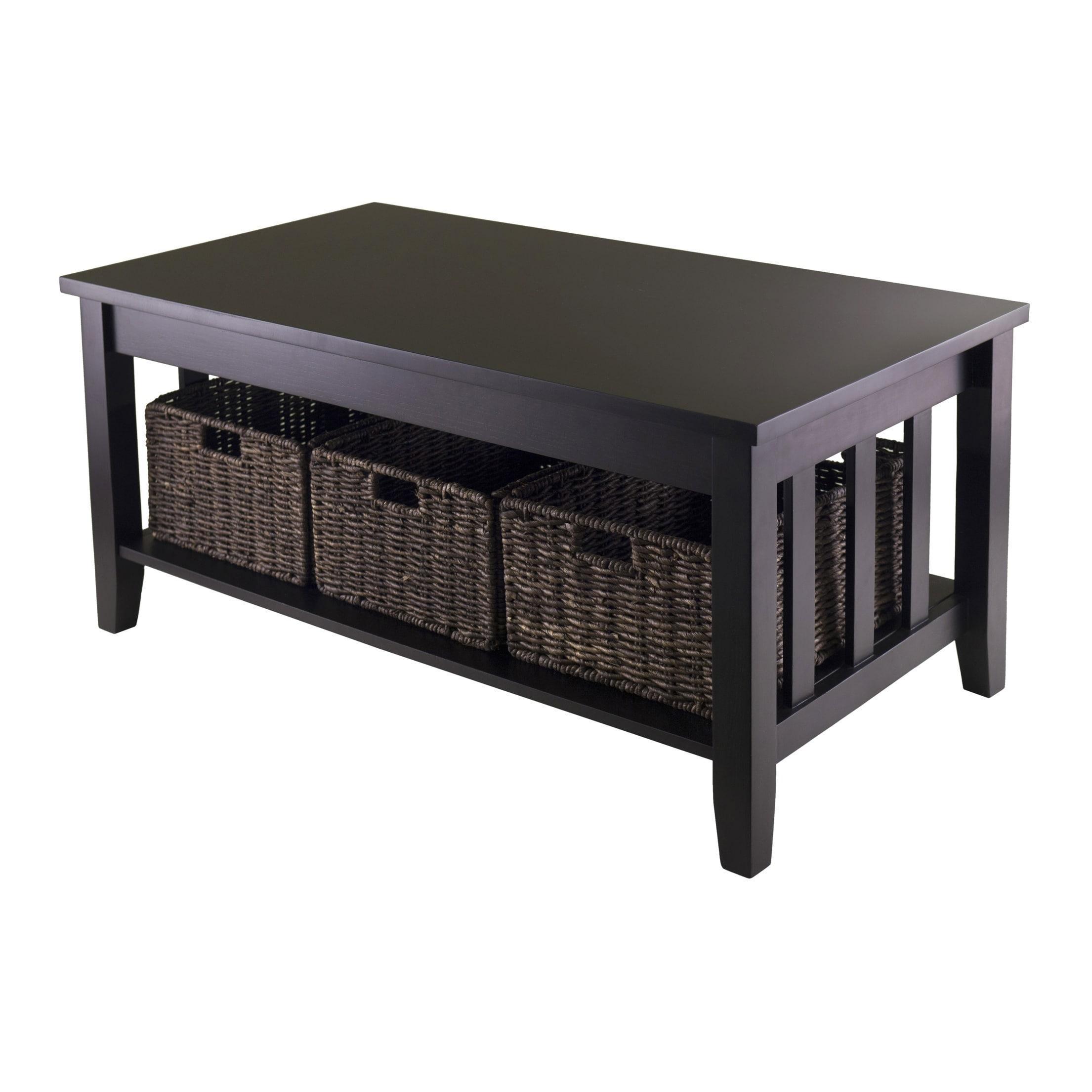 Winsome Morris Coffee Table with Baskets Espresso, Chocolate: Rectangular, Wood Composite, Fixed Shelf Storage