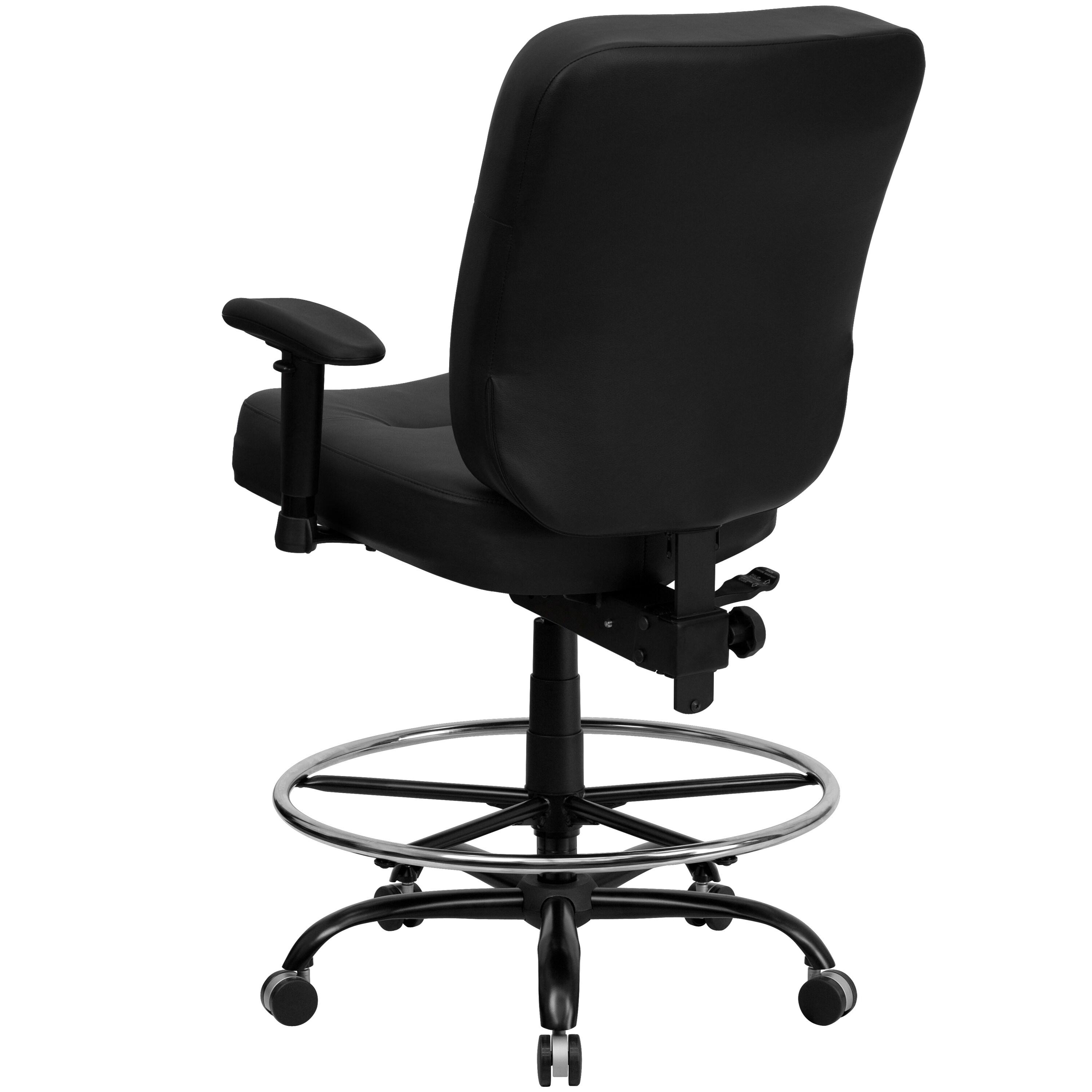 BizChair Big & Tall 400 lb. Rated Black LeatherSoft Ergonomic Drafting Chair with Adjustable Arms