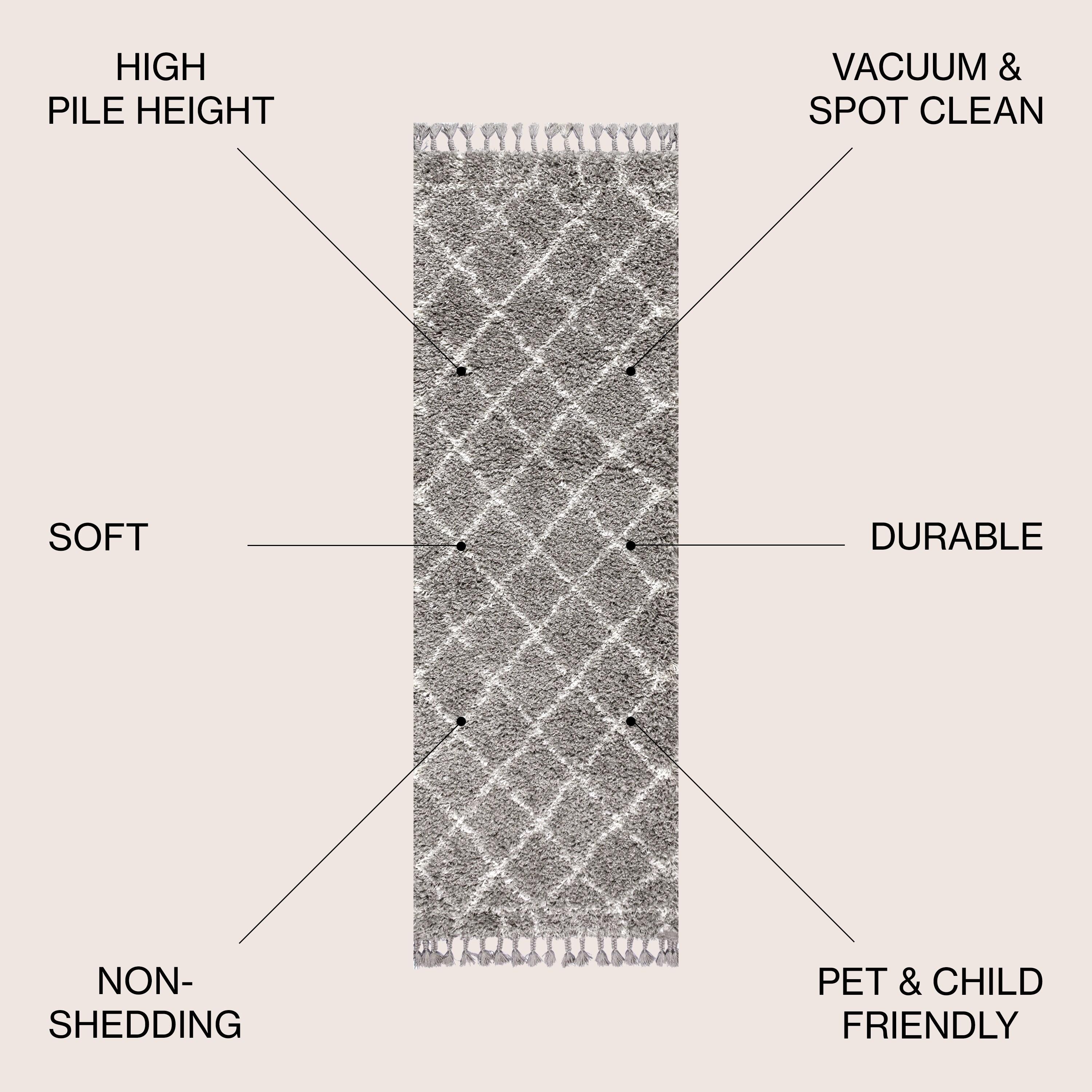 2'x8' Mercer Shag Plush Tassel Moroccan Geometric Trellis Area Rug, Grey/Cream - JONATHAN Y