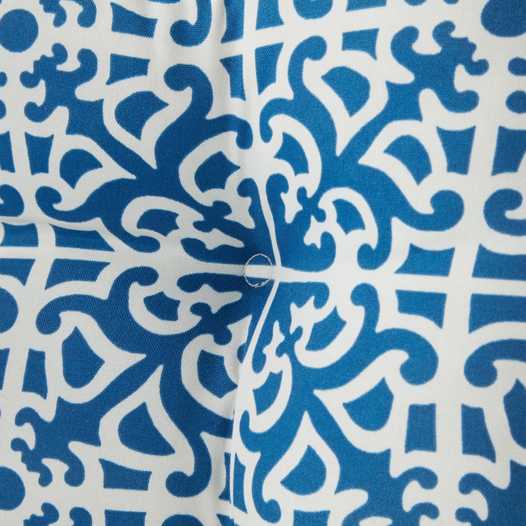 Greendale Home Fashions Indigo Lattice 42 x 21 in. Outdoor Reversible Tufted Chair Cushion