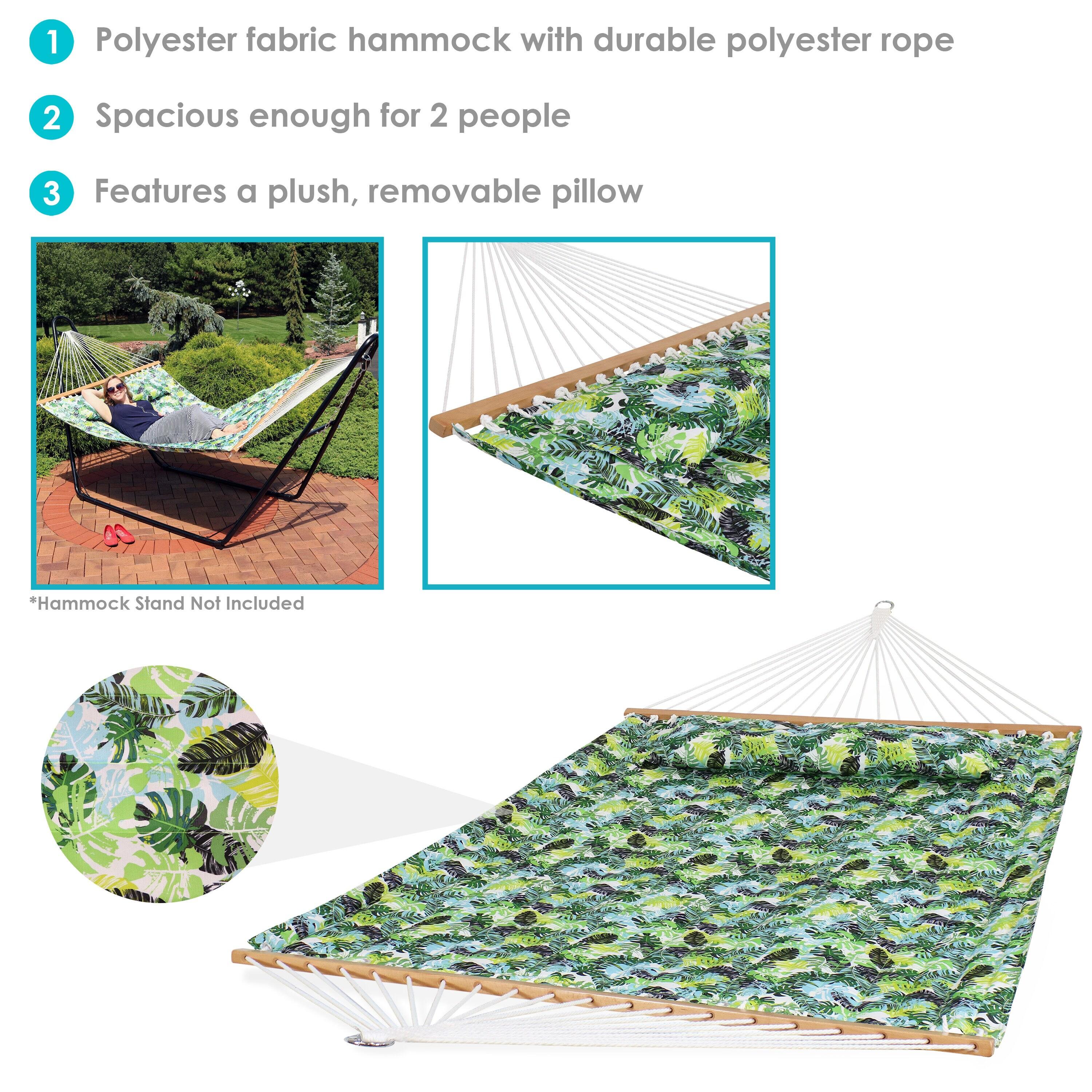 Sunnydaze 2-Person Quilted Printed Fabric Spreader Bar Hammock/Pillow with S Hooks and Hanging Chains - 450 lb Weight Capacity - Tropical Greenery