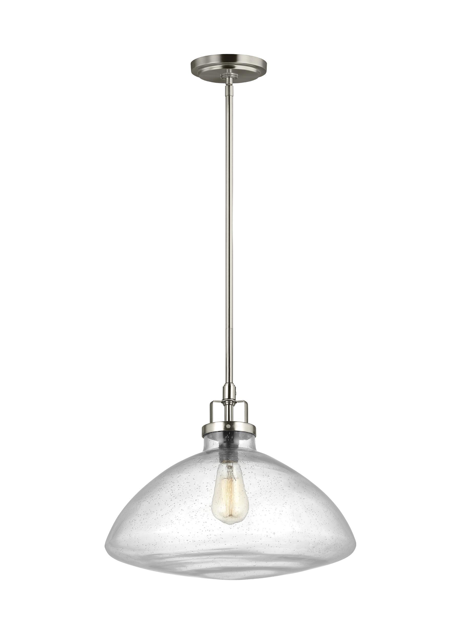 Generation Lighting Belton 1 -Light Brushed Nickel Transitional Seeded glass Bowl Medium Hanging Pendant light