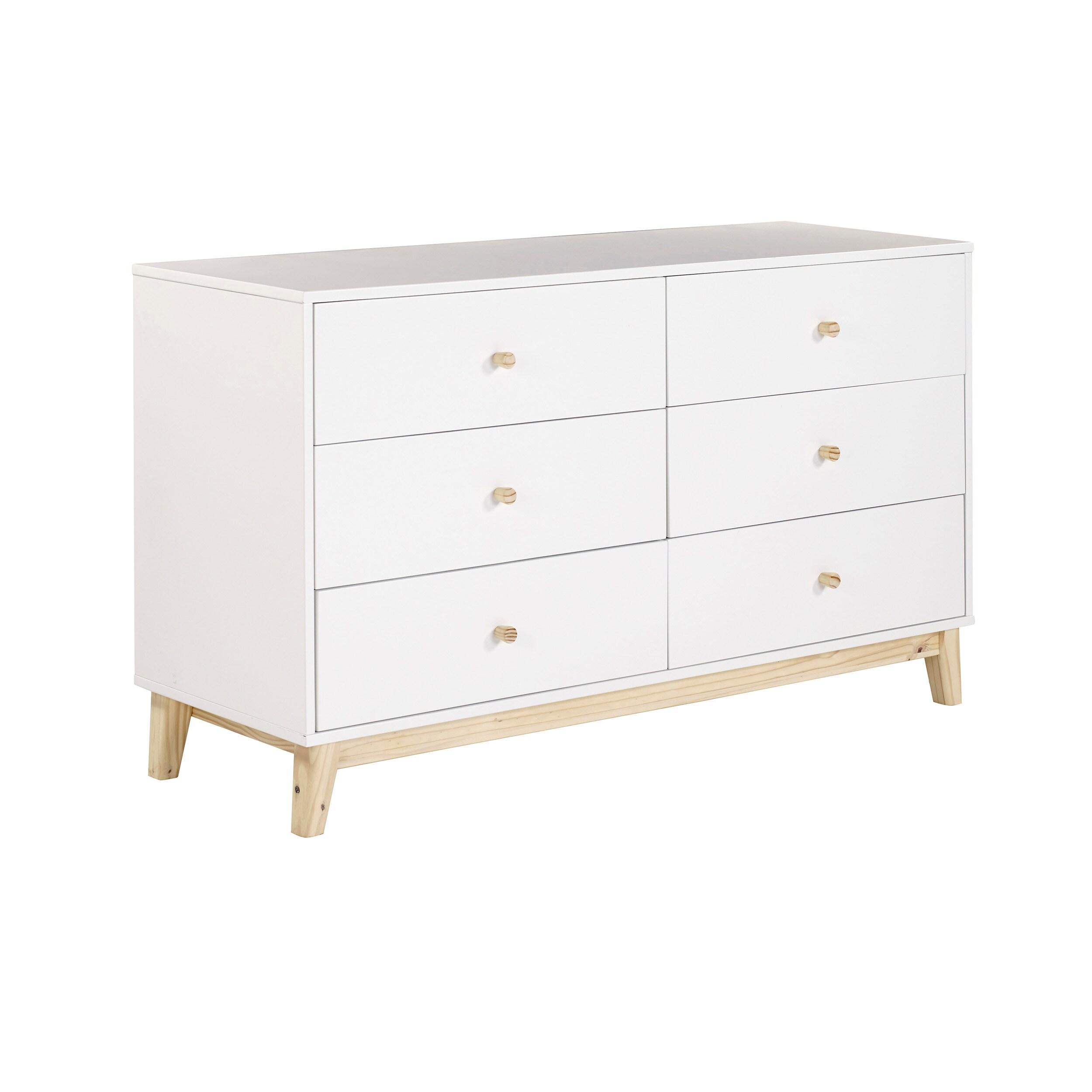 Alaterre Furniture MOD 60 in. Wood 6-Drawer Double Dresser, White, Bedroom Storage Furniture, Metal Drawers Glides, Wooden Drawer Knobs, Kids or Adults Rooms