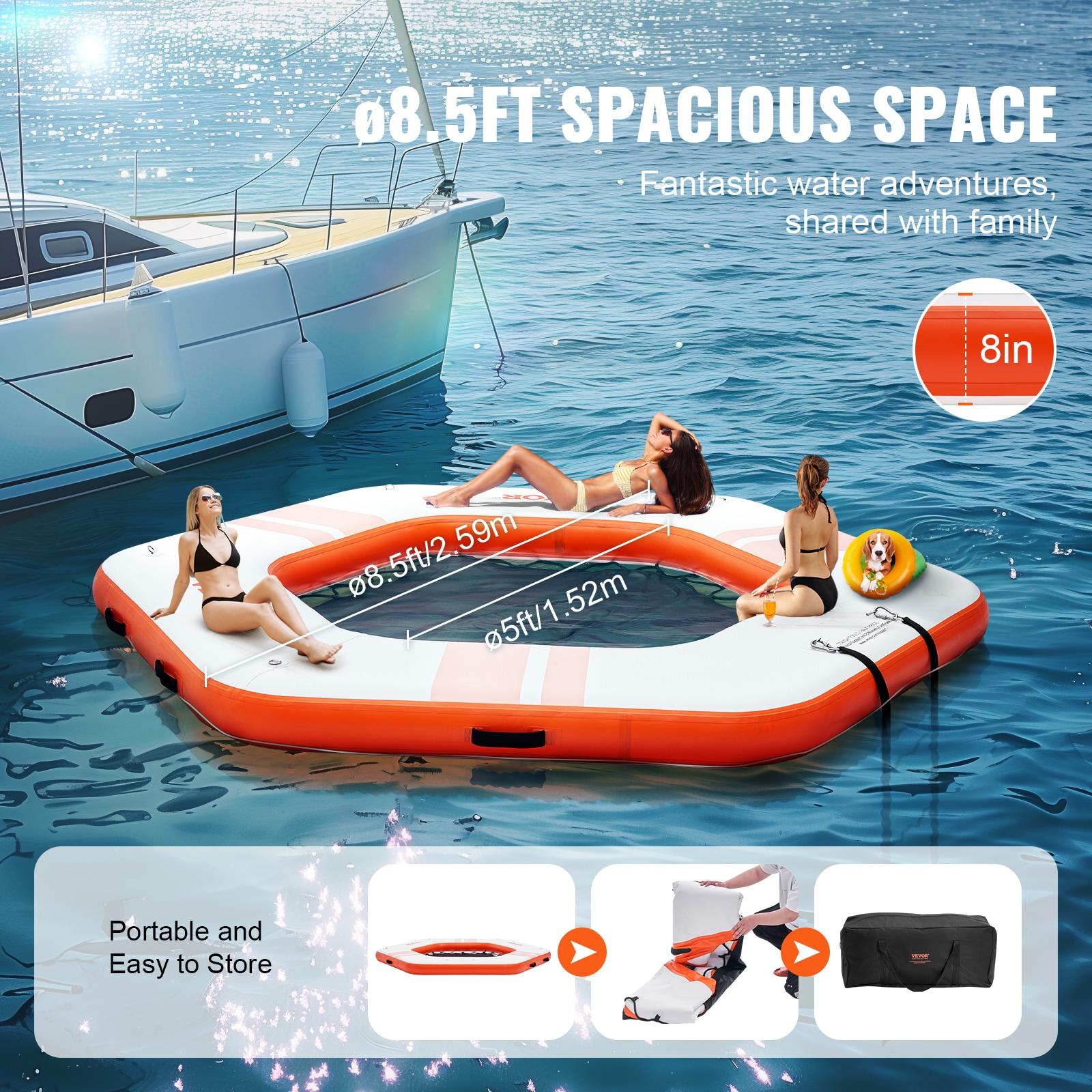 Stellweilan Tessberg 8.5FT Inflatable Dock Platform with 5FT Trampoline Mesh Pool with Portable Bag & Detachable Ladder