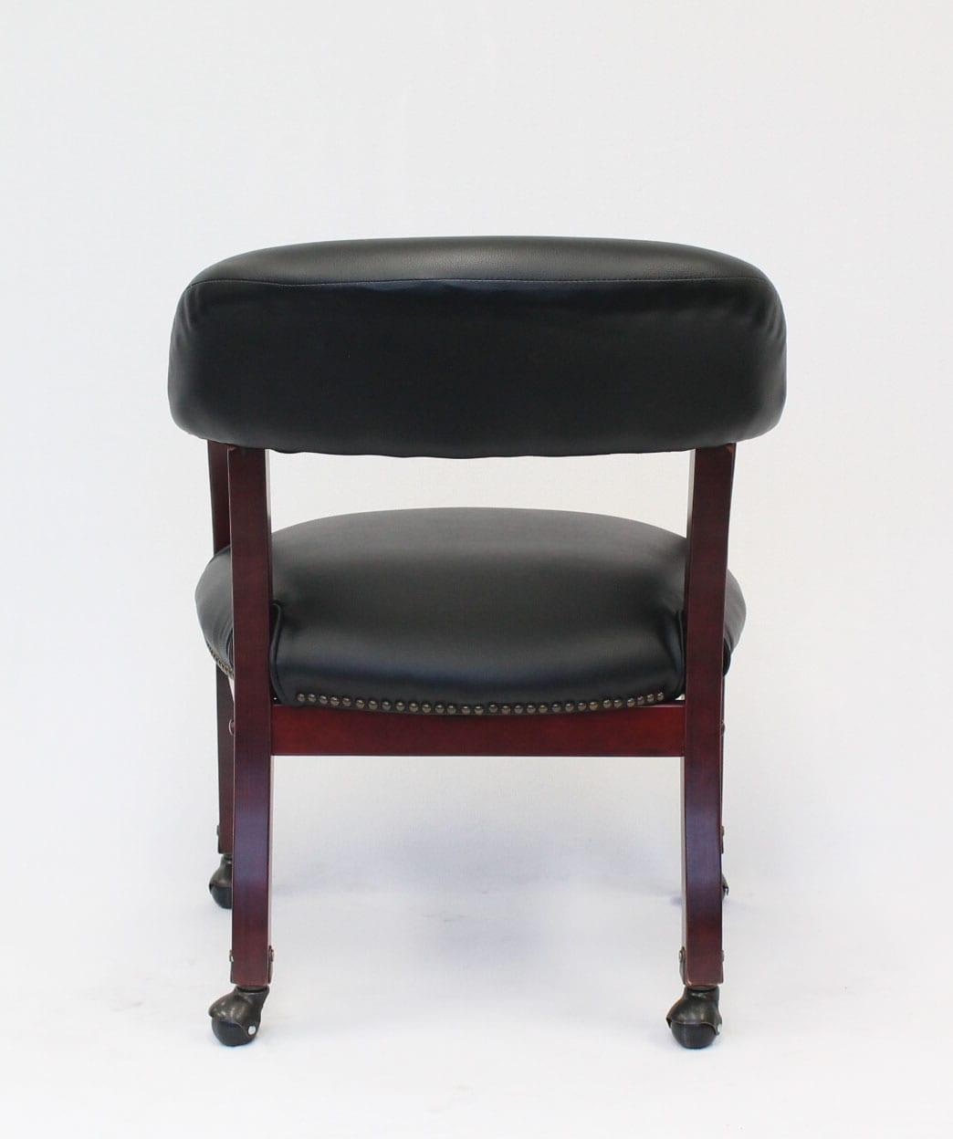 Captain's Chair with Casters Black - Boss Office Products: Mahogany Base, Vinyl Upholstery, Brass Castors