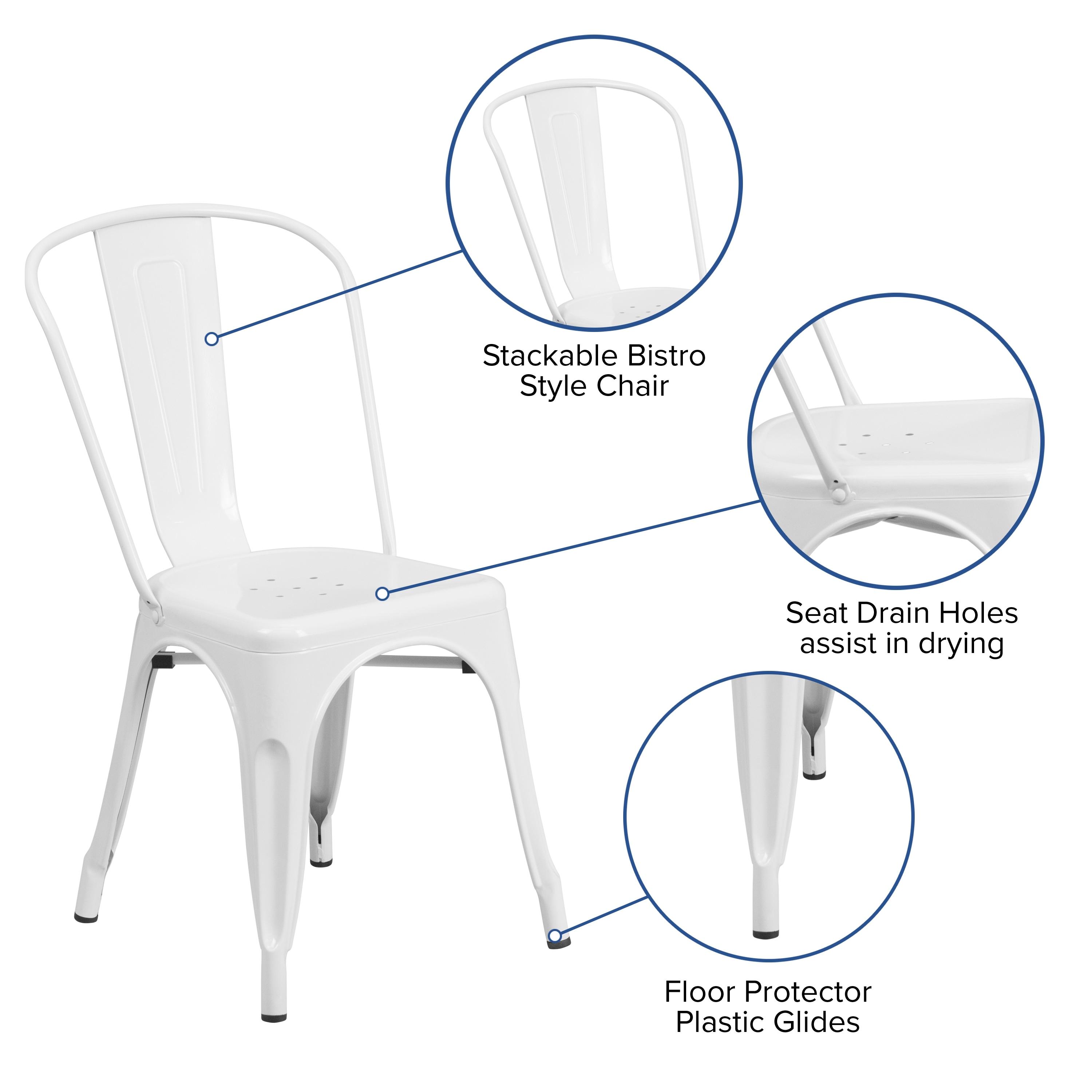 Flash Furniture Commercial Grade White Metal Indoor-Outdoor Stackable Chair