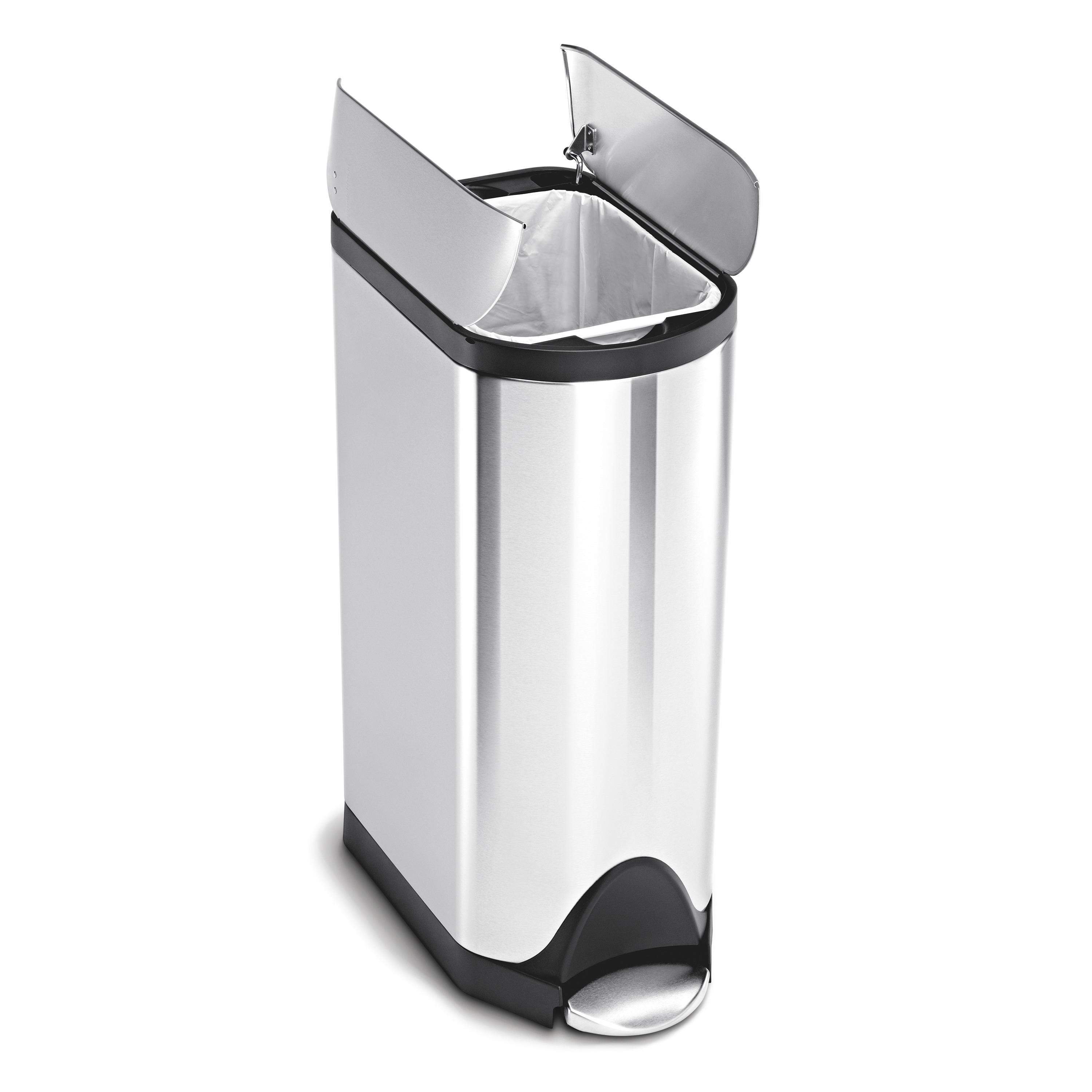 simplehuman Butterfly Lid Kitchen Step Trash Can, Brushed Stainless Steel