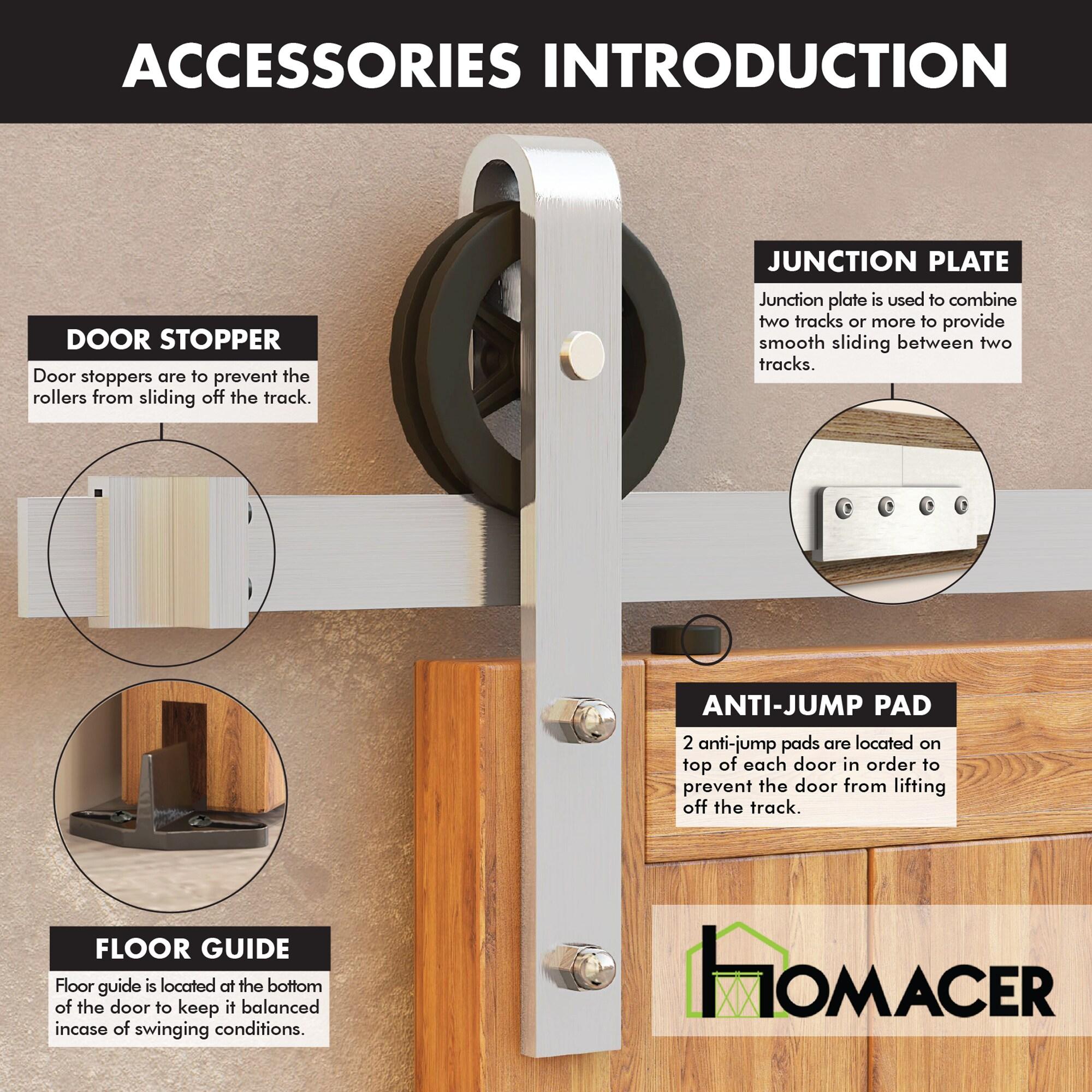 Homacer Brushed Nickel Sliding Barn Door Hardware Kit, for Two/Double Doors, 5ft Long Flat Track, Spoke Wheel Design Roller, Heavy Duty, for Interior & Exterior Use