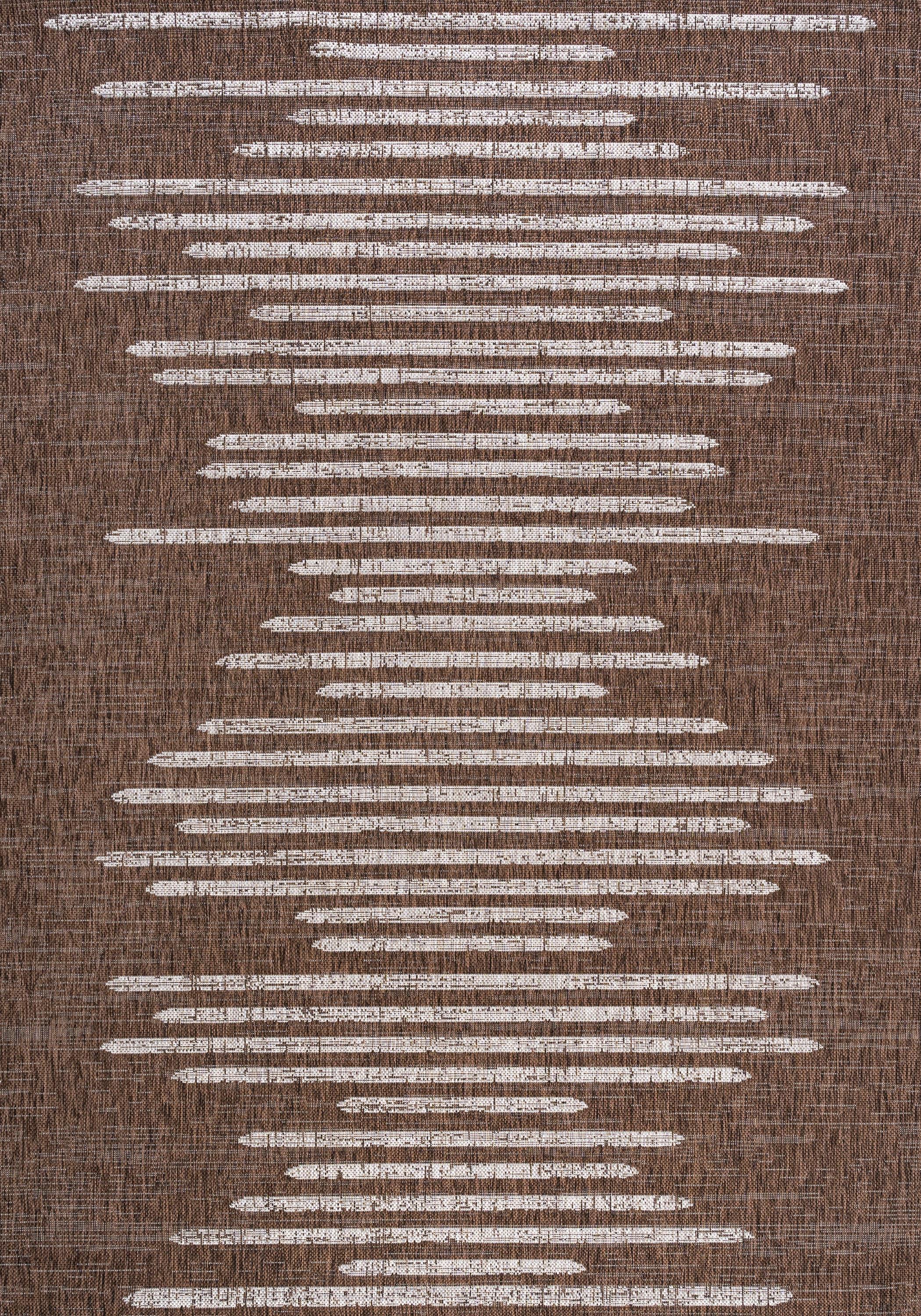 8'x10' Zolak Berber Stripe Geometric Indoor/Outdoor Area Rug, Brown/Beige - JONATHAN Y