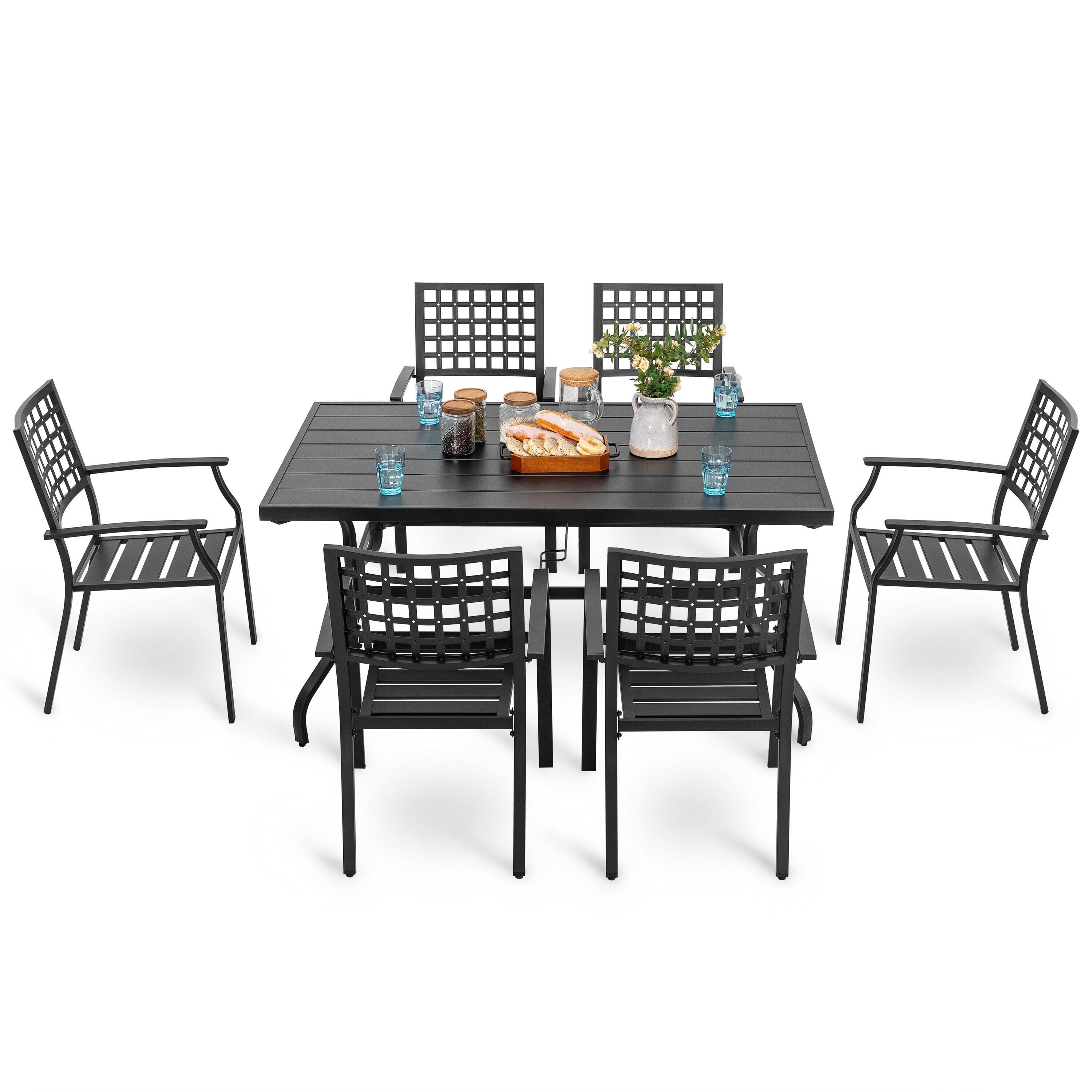 Nuu Garden Outdoor 7-Piece Iron Dining Set with 1.77'' Umbrella Hole