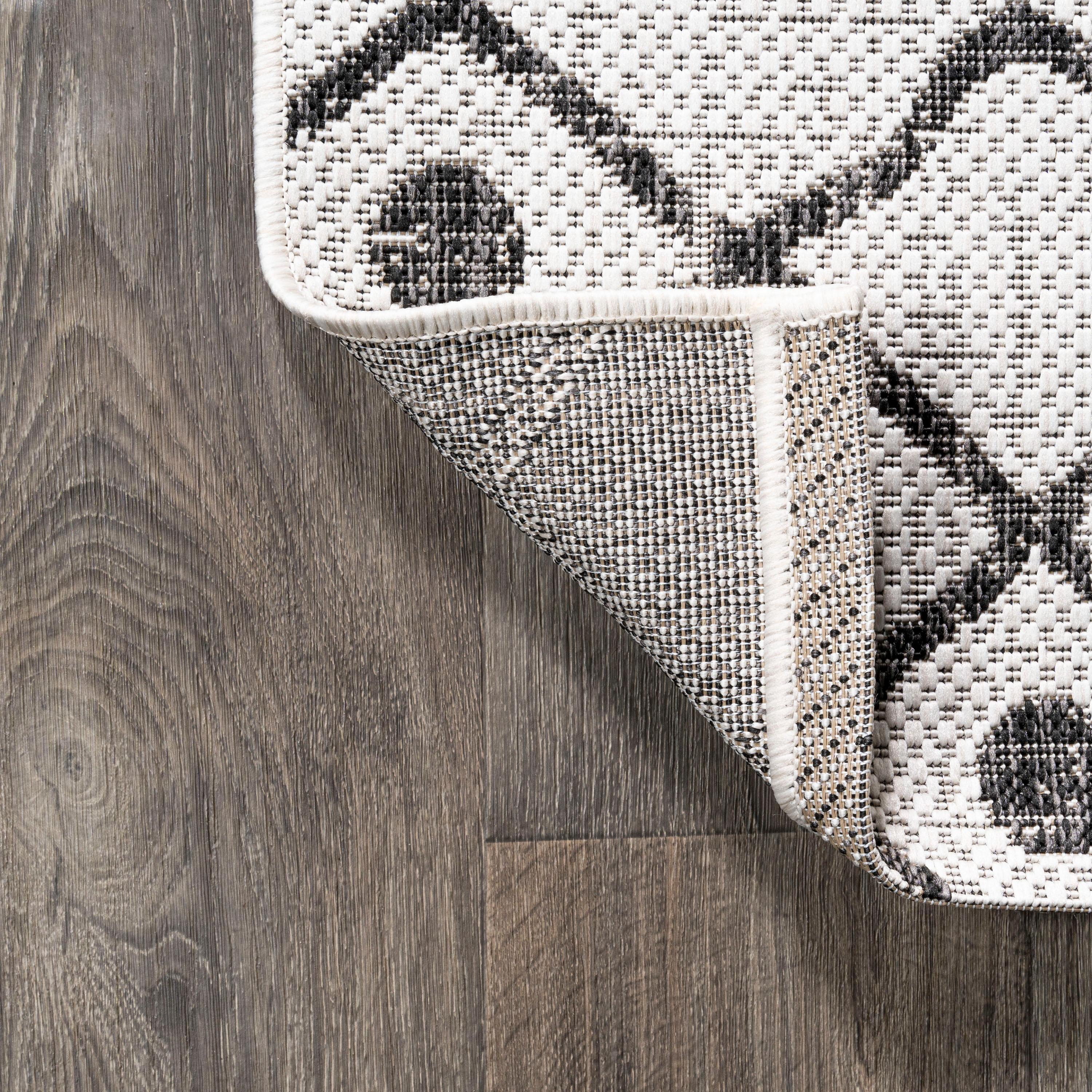 2'x10' Nokat Modern Bohemian Styled Indoor/Outdoor Runner Rug, Ivory/Black - JONATHAN Y