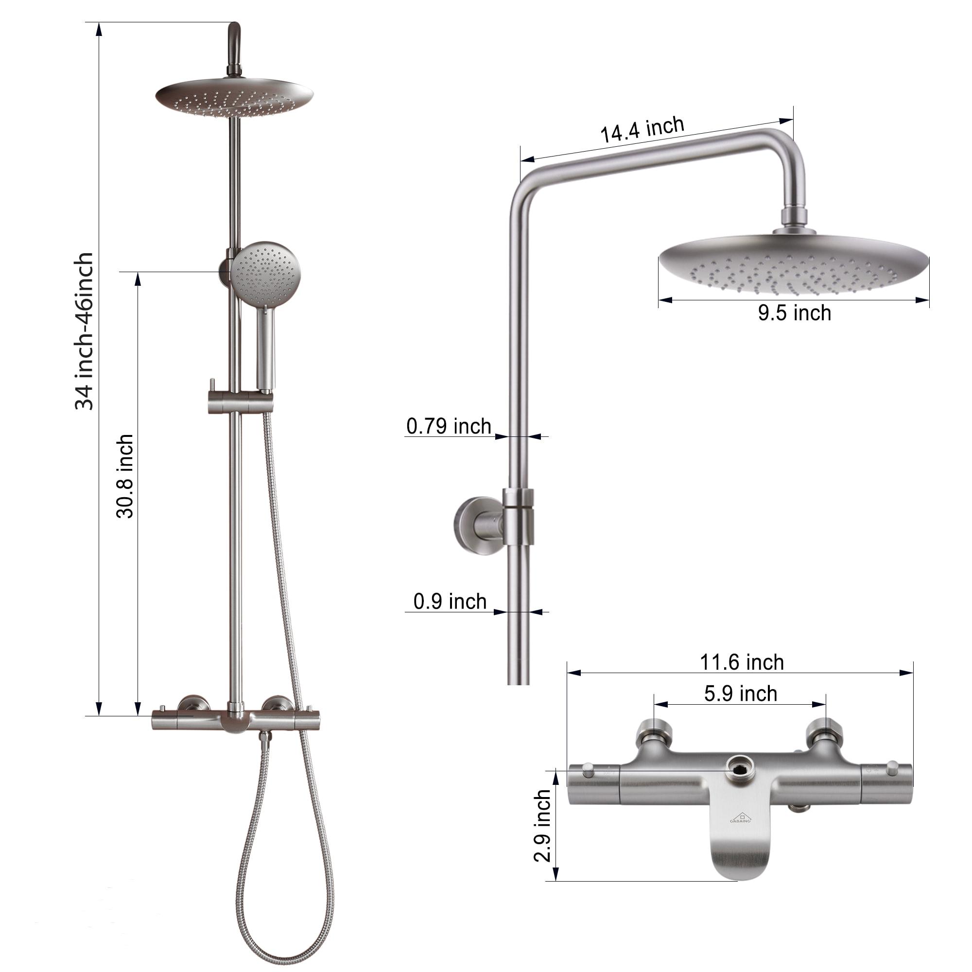 CASAINC CS6221-12BG Revitalize 3-Function 12 Inch Ceiling Mount Rainfall Thermostatic Shower System with 6 Body Jets