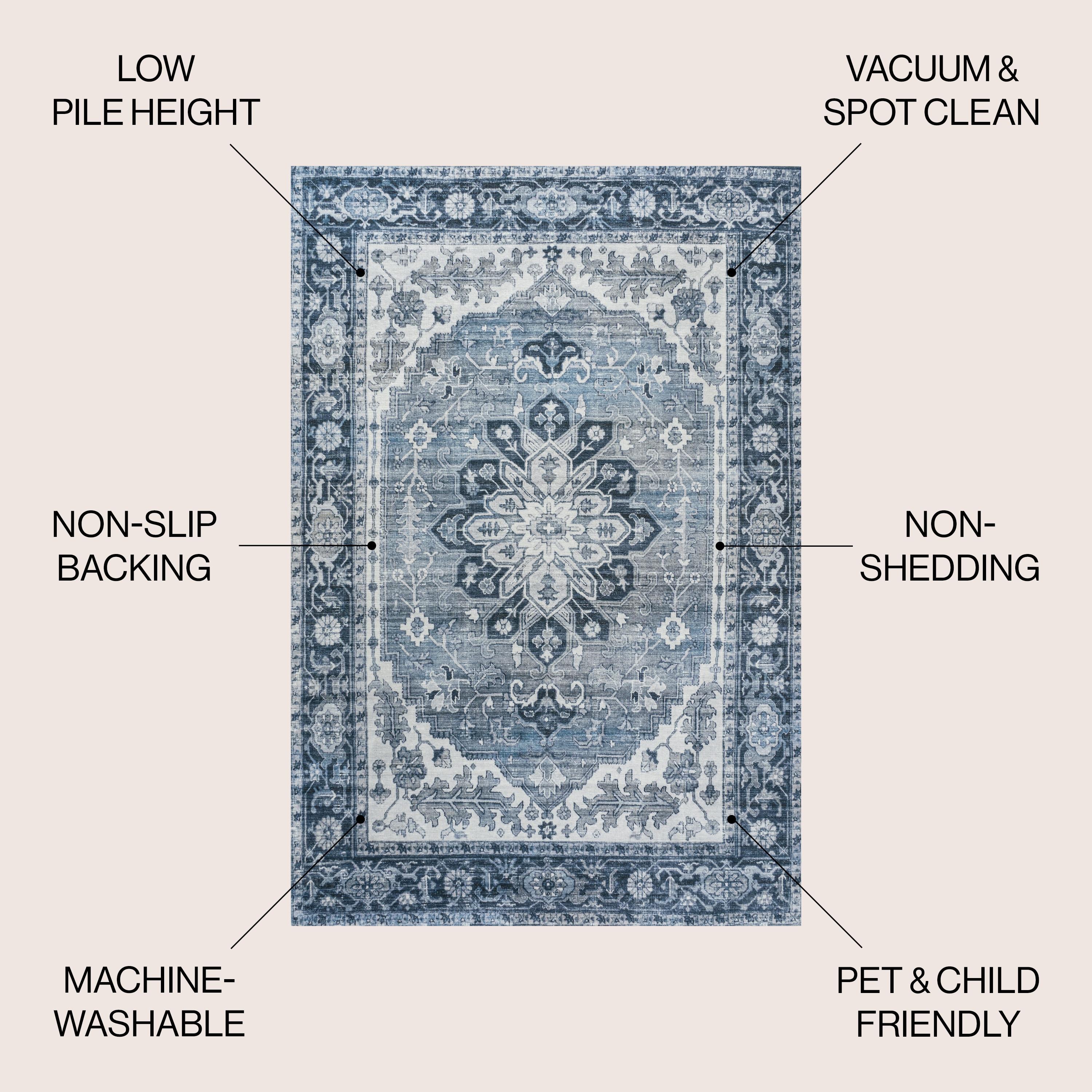 Asa Ornate Medallion Machine-Washable Blue/Cream 4 ft. x 6 ft. Area Rug - JONATHAN Y