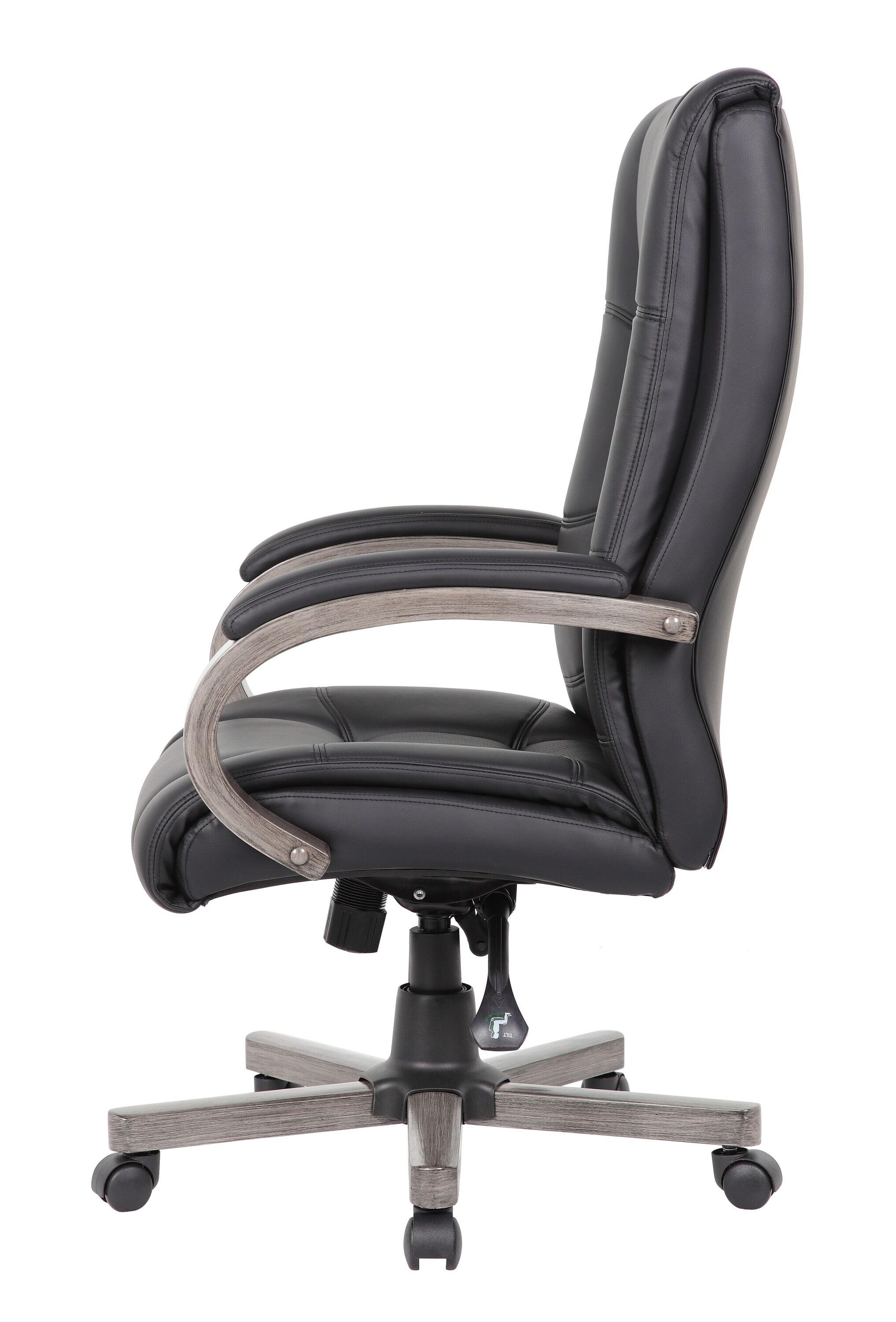 Boss Office Products High Back Wood Finished Executive Chair, Black Upholstery/Grey Wood