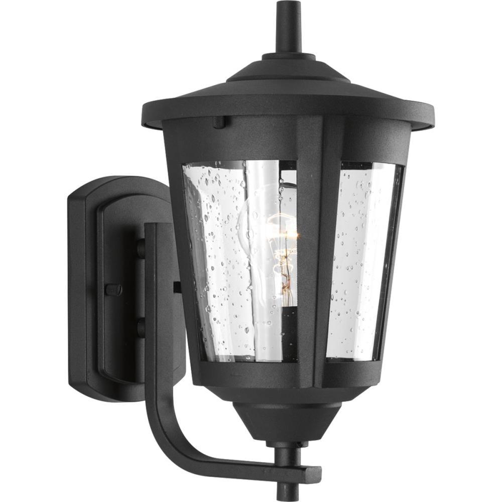 Progress Lighting, East Haven, 1-Light, Outdoor Wall Lantern, Black, Seeded Glass Shade