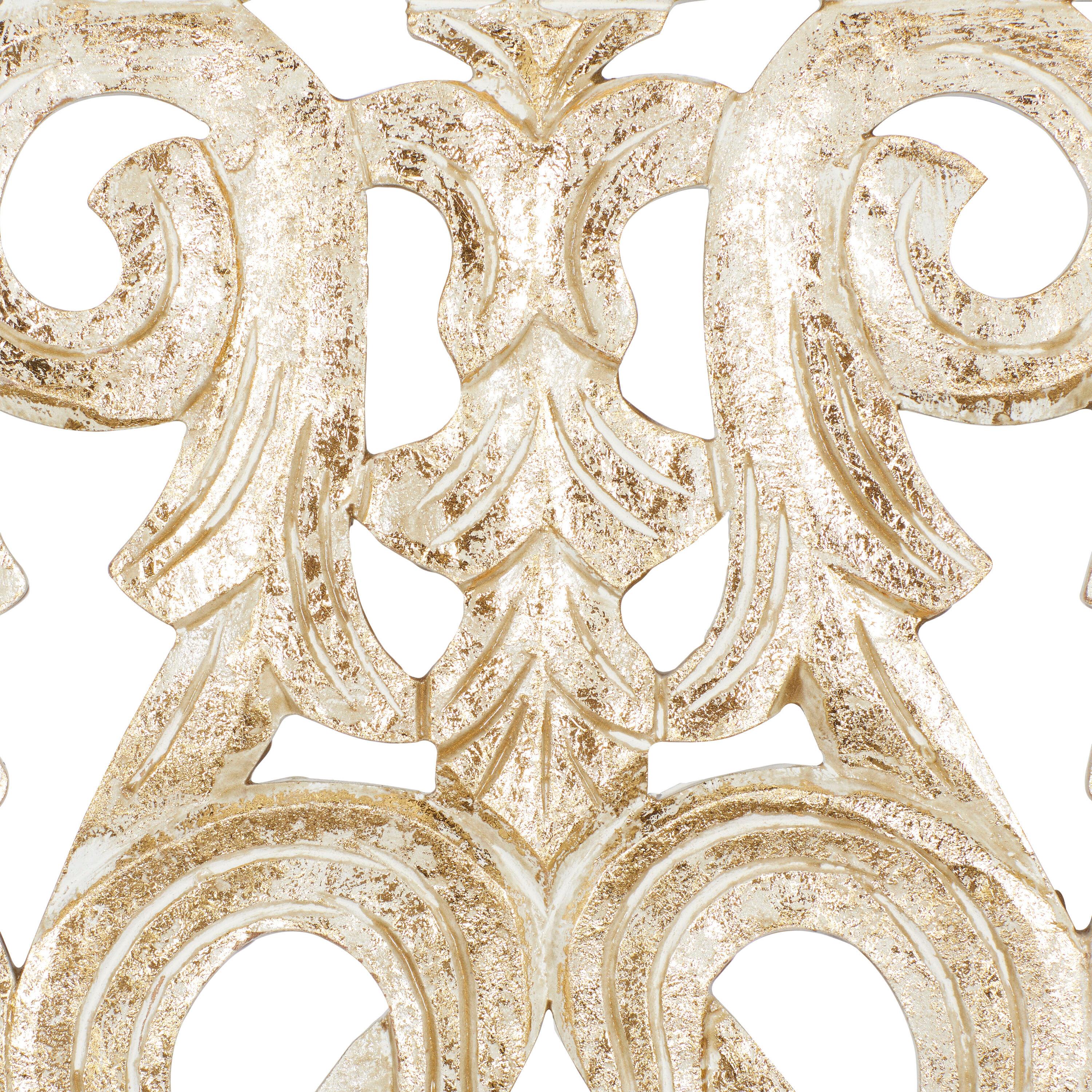 Wooden Handmade Intricately Carved Arabesque Scroll Gold Wall Decor with Cream Backing