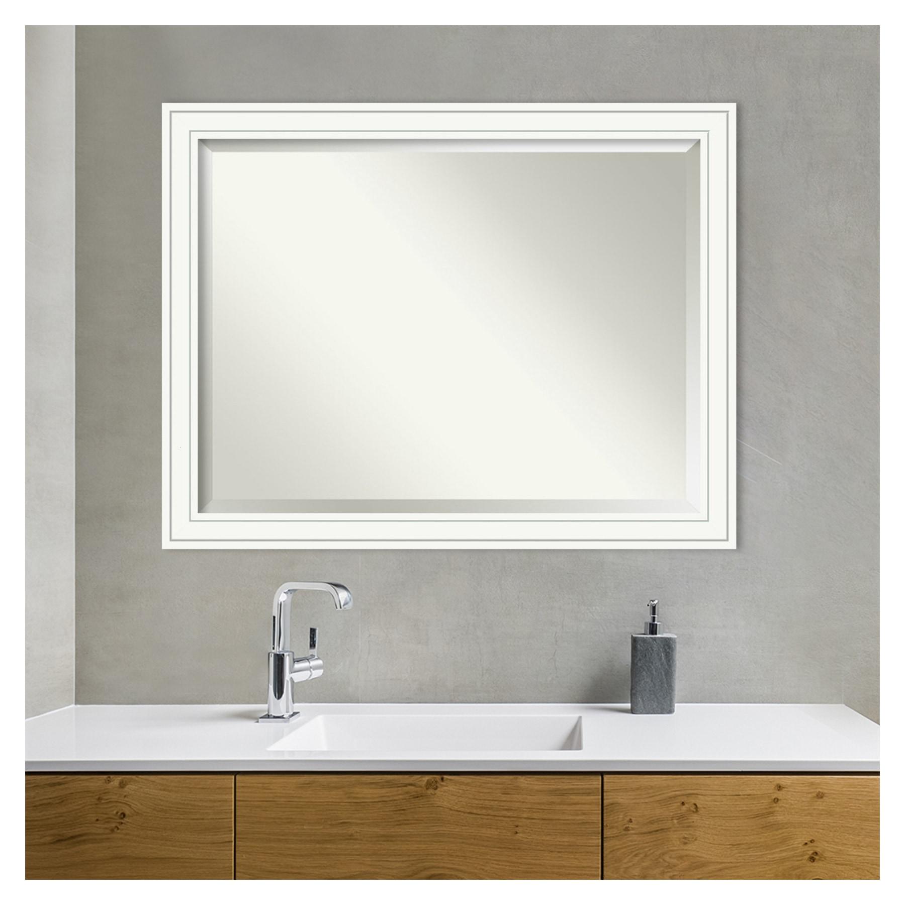 Craftsman White Beveled Wood Bathroom Wall Mirror