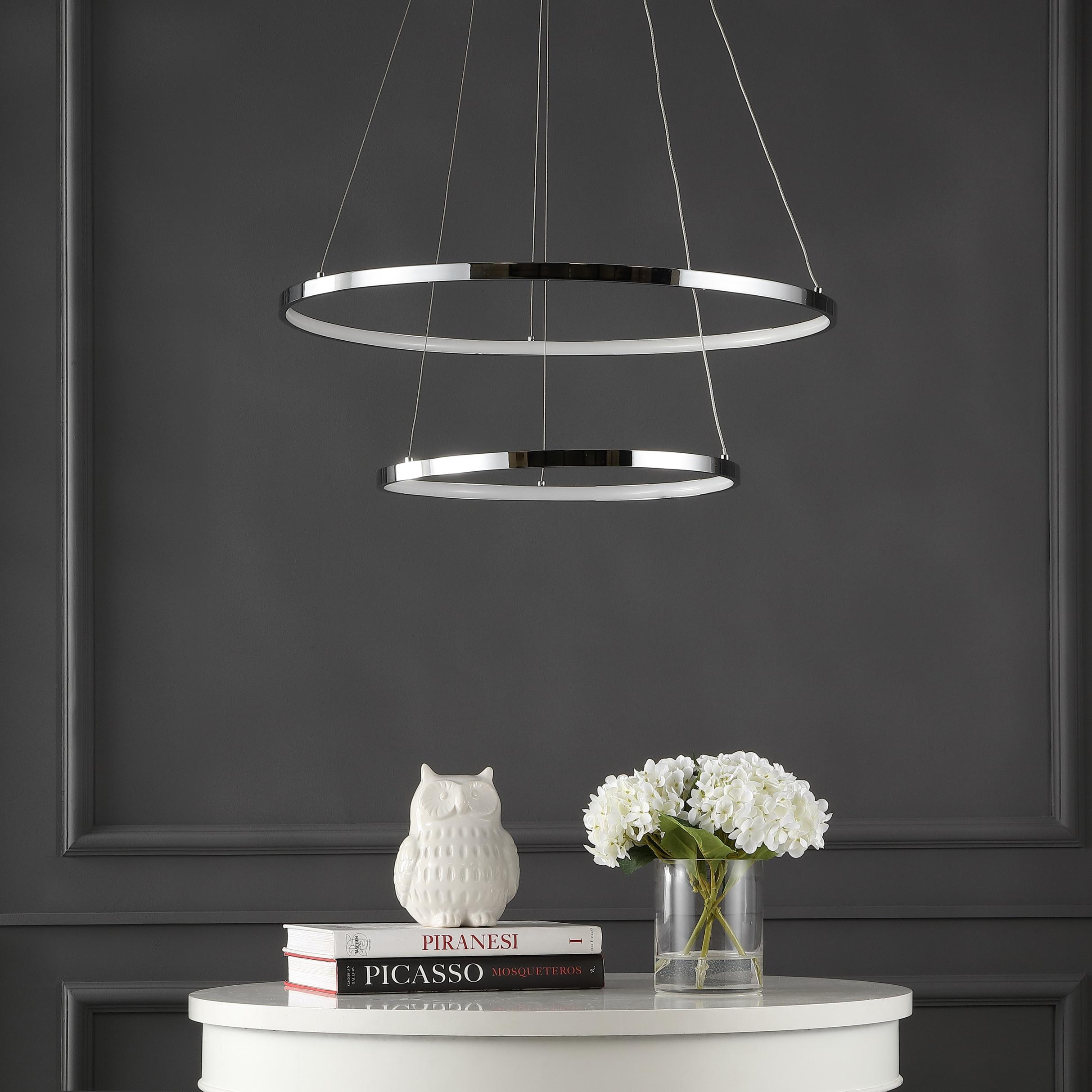 Brice 24″ 2-Light Modern Bohemian Iron Integrated LED Pendant, Chrome