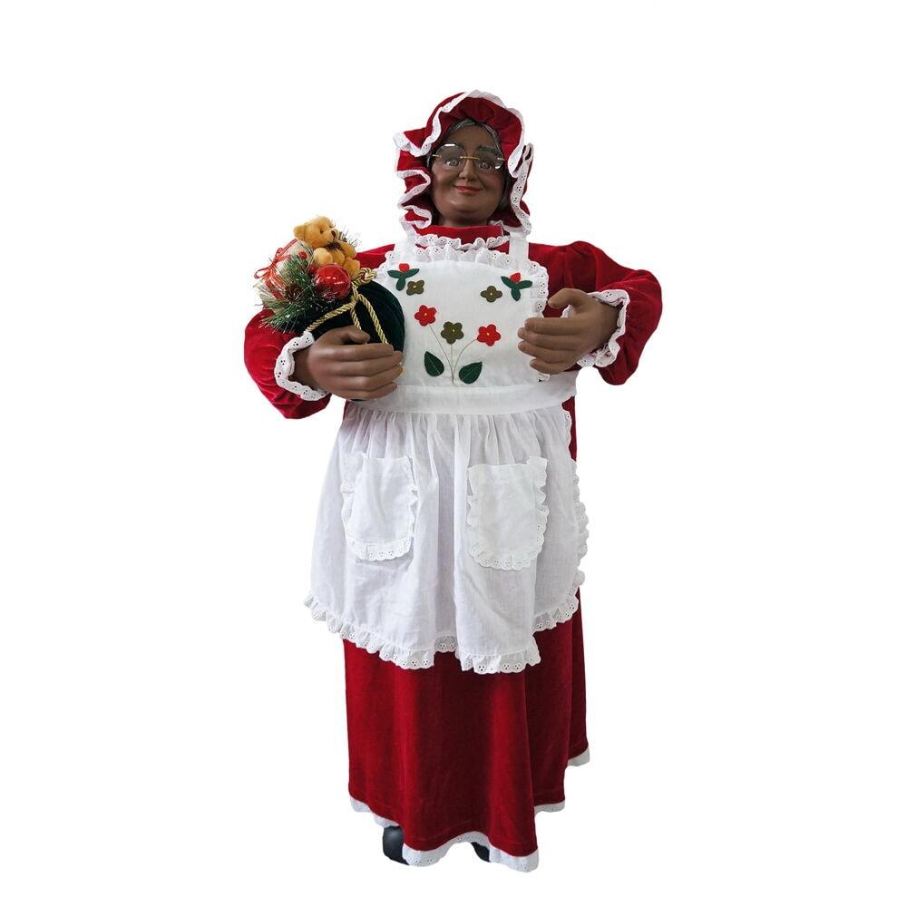 Fraser Hill Farm 3-Ft. Dancing African American Mrs. Claus Animatronic with Apron and Gift Sack