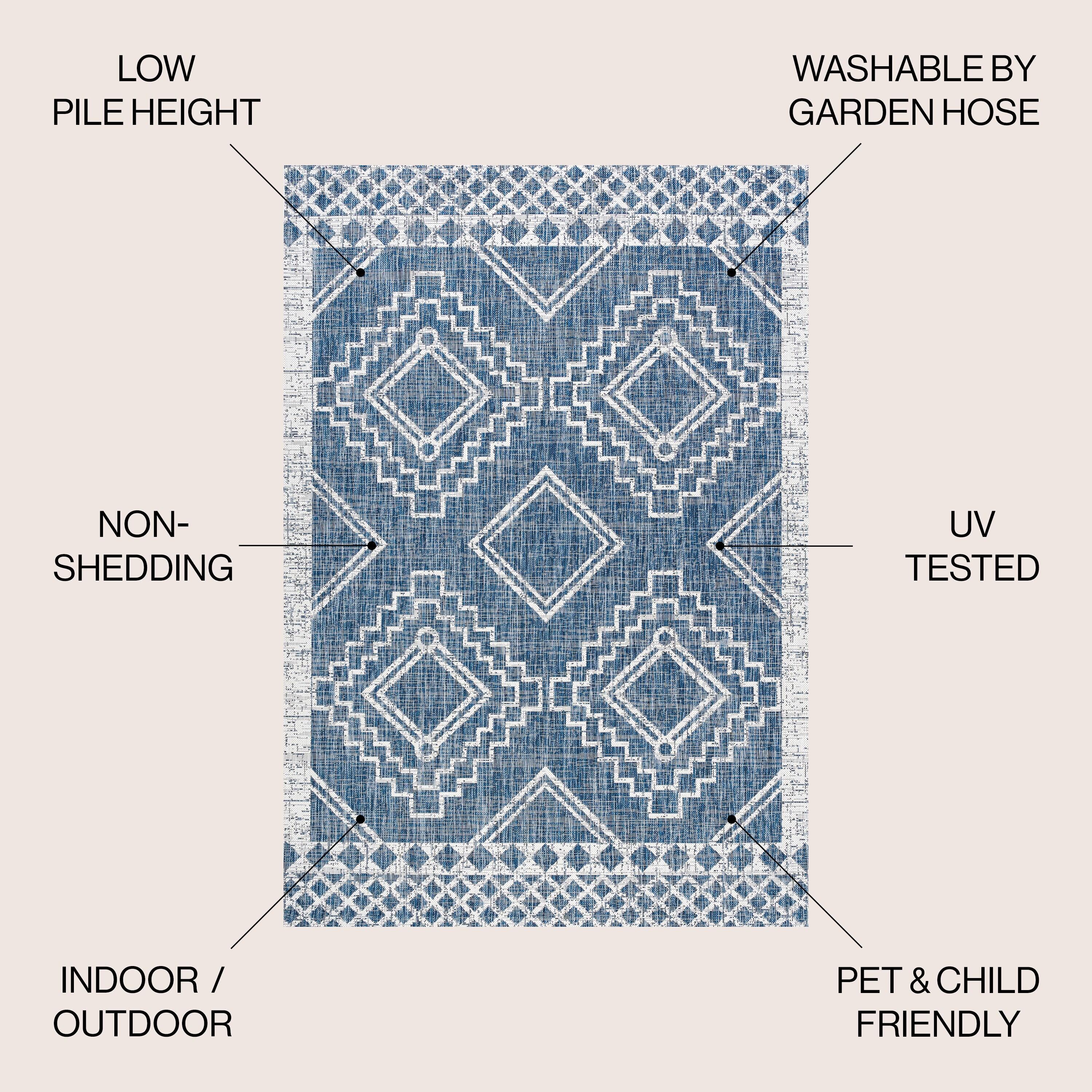 3'x5' Marokko Diamond  Medallion Indoor/Outdoor Area Rug, Blue/Ivory - JONATHAN Y