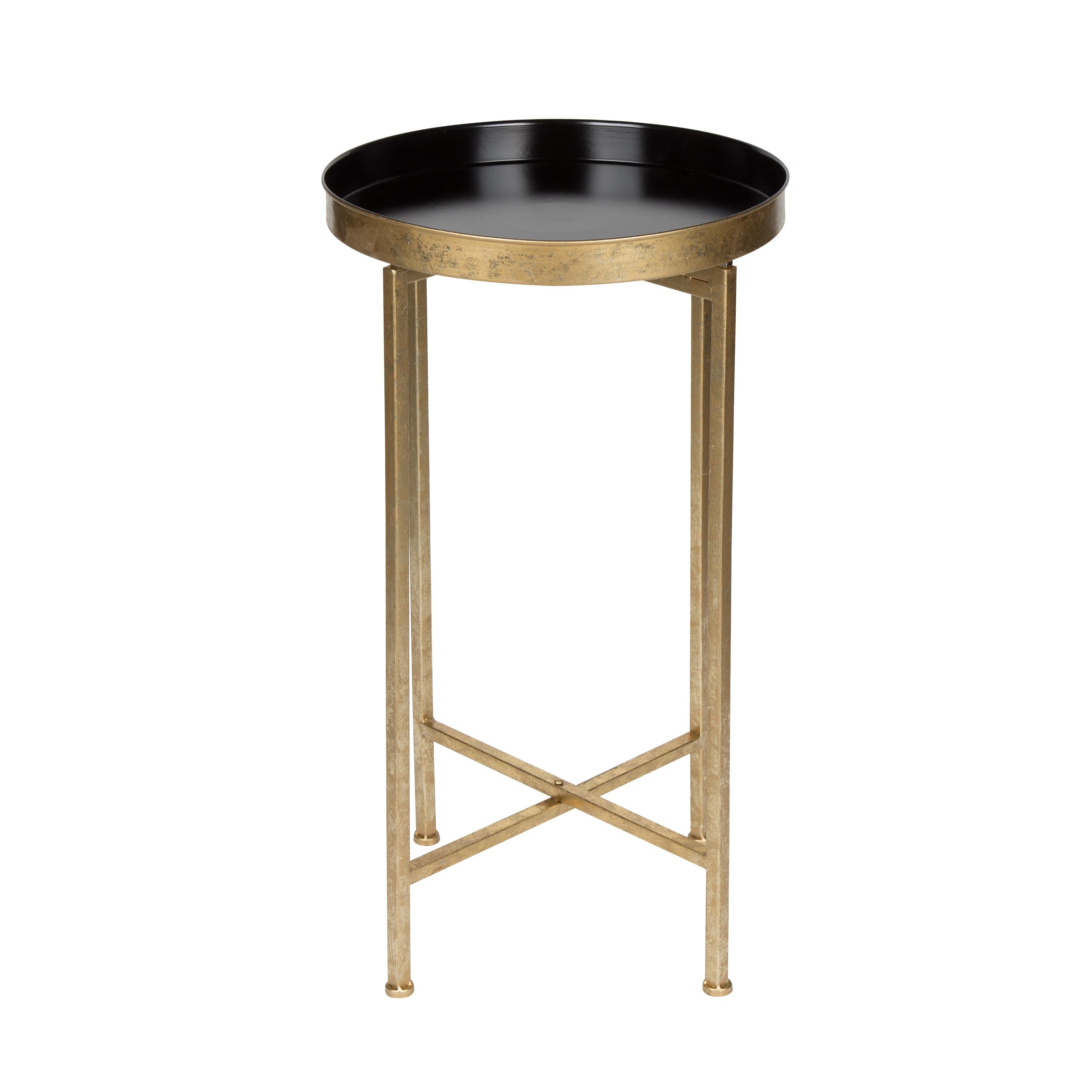 Kate and Laurel Celia Round Metal Tea Table, 14x14x25.75, Gold and Black