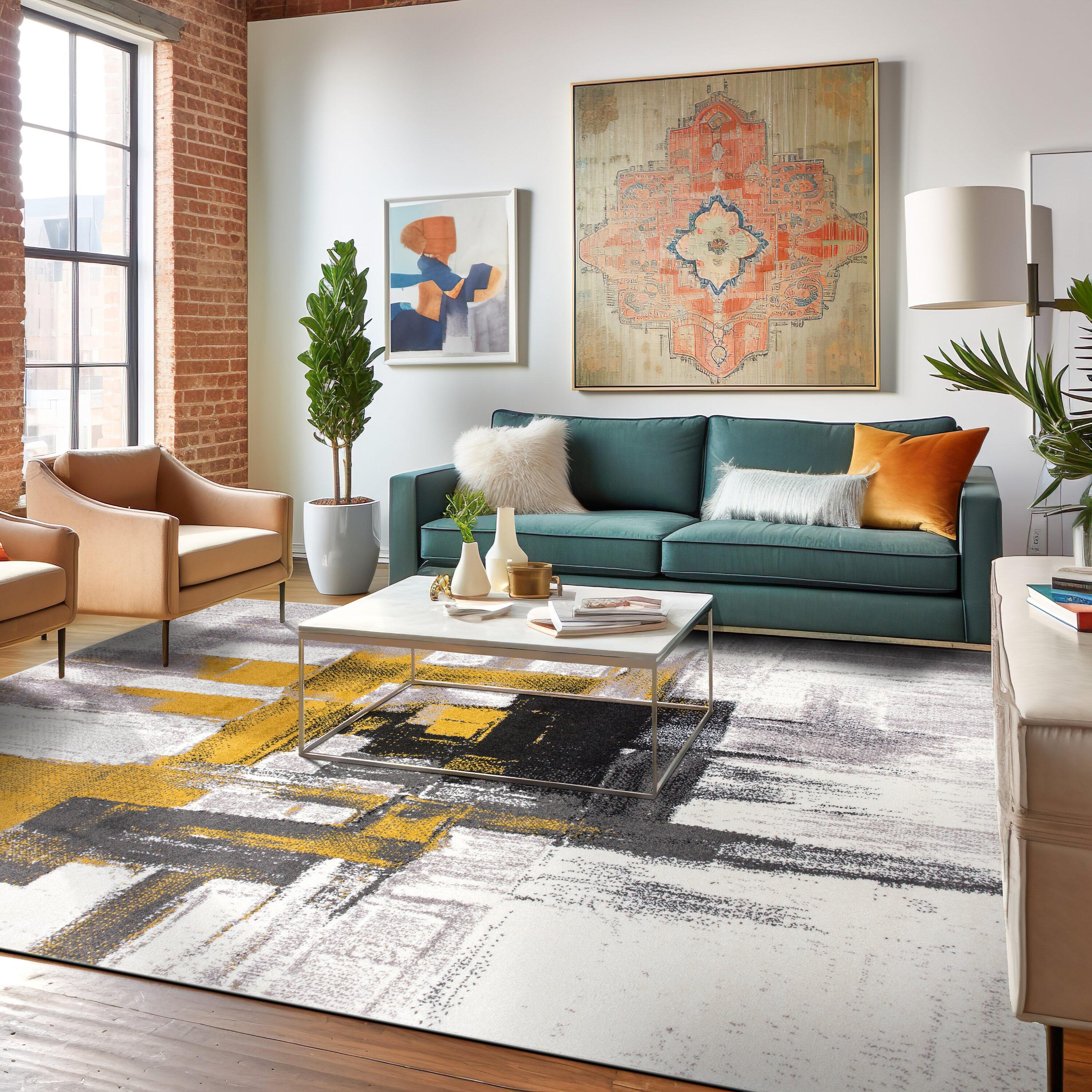 World Rug Gallery Contemporary Modern Abstract Gold 6'6" x 9' Area Rug