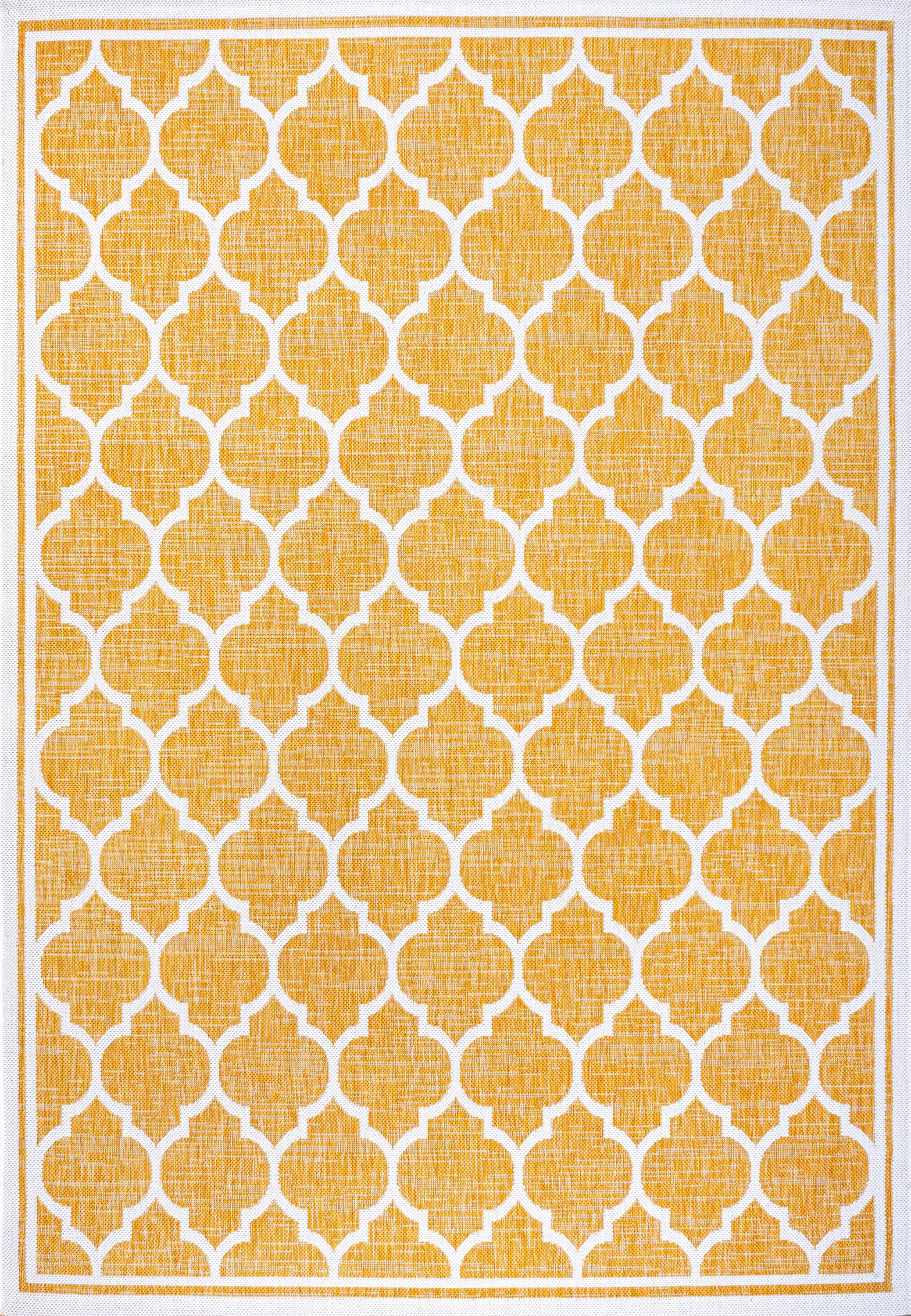 9' x 12' Trebol Moroccan Trellis Textured Weave Indoor/Outdoor Area Rug, Yellow/Cream - JONATHAN Y