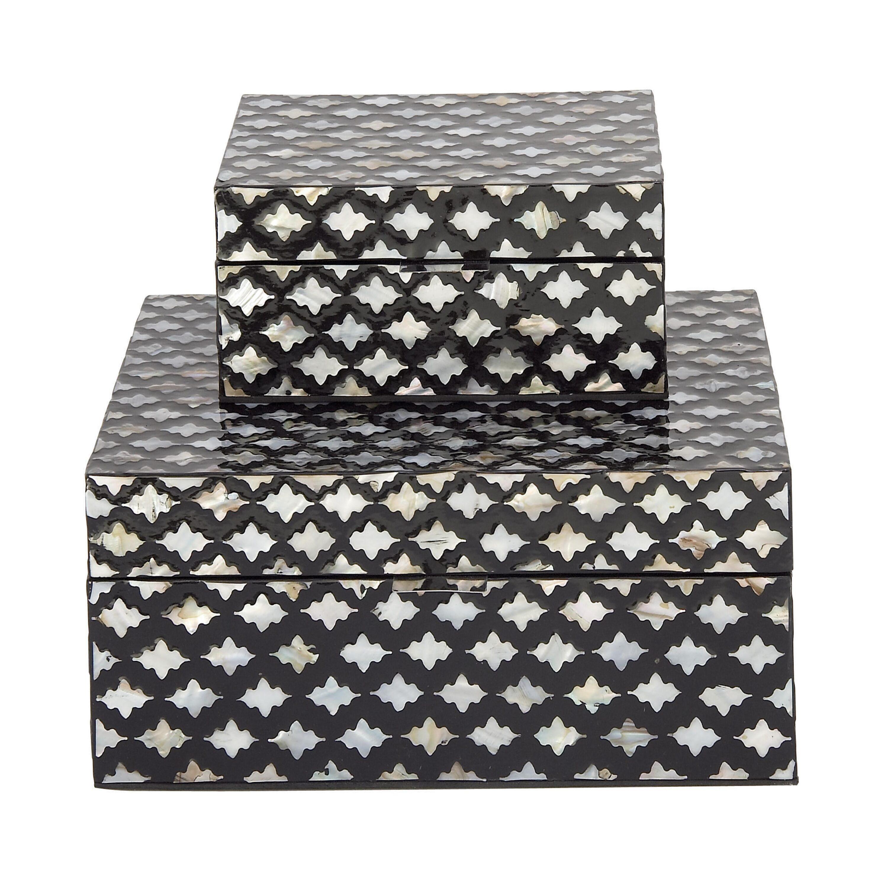 Set of 2 Large Traditional Wood and Mop Zigzag Boxes Black/Silver - Olivia & May