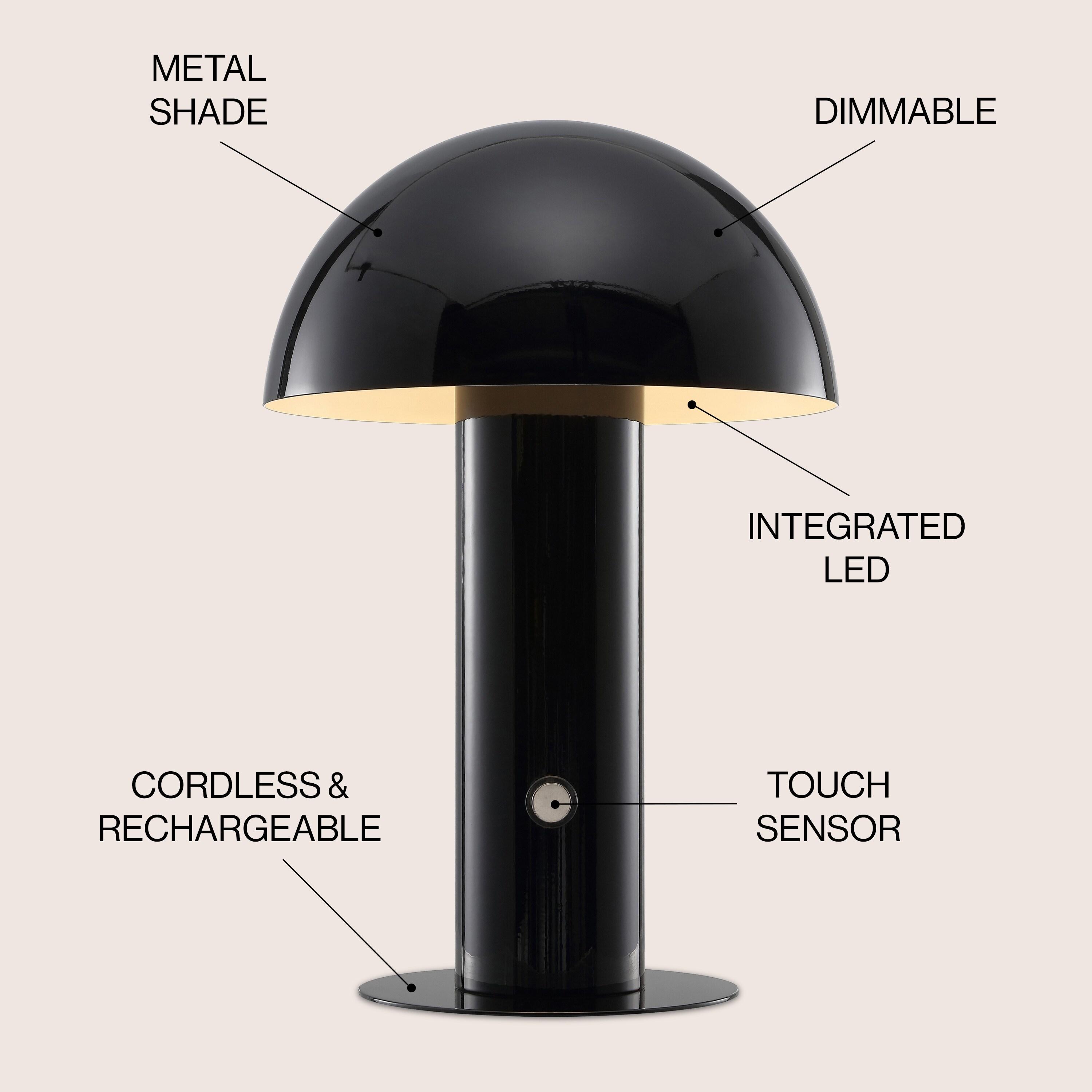 Boletus 10.75" Contemporary Bohemian Rechargeable/Cordless Iron Integrated Portable LED Mushroom Table Lamp, Black