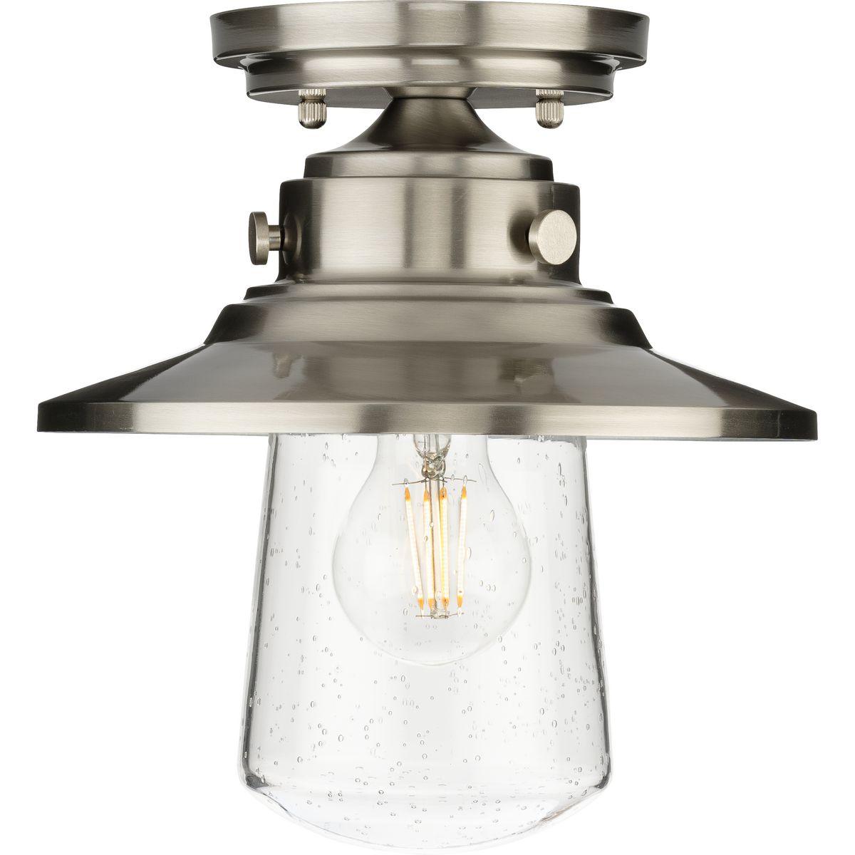 Progress Lighting Tremont 1-Light Matte Black Clear Seeded Glass Outdoor Semi-Flush Mount, Stainless Steel