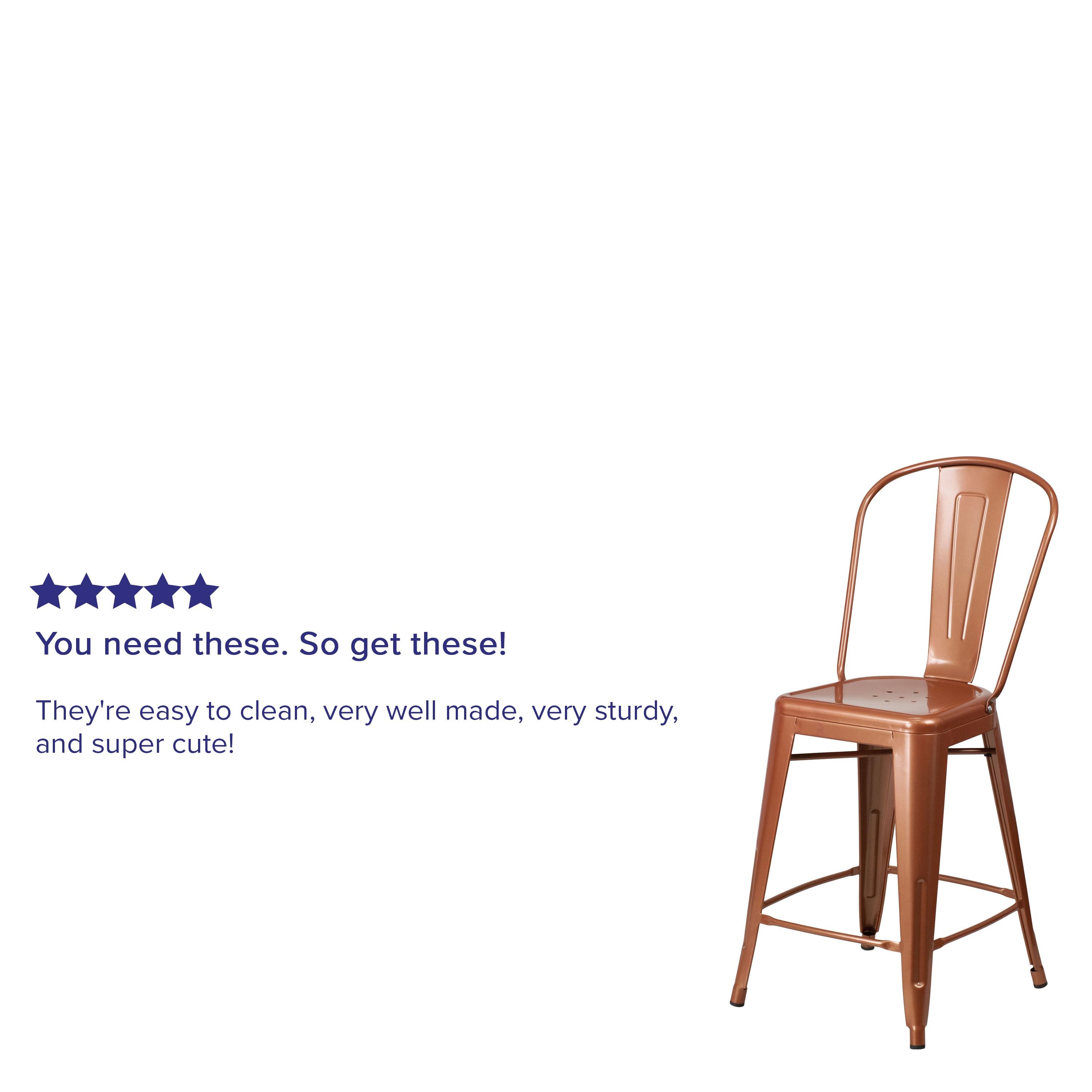 Flash Furniture Commercial Grade 24" High Copper Metal Indoor-Outdoor Counter Height Stool with Back